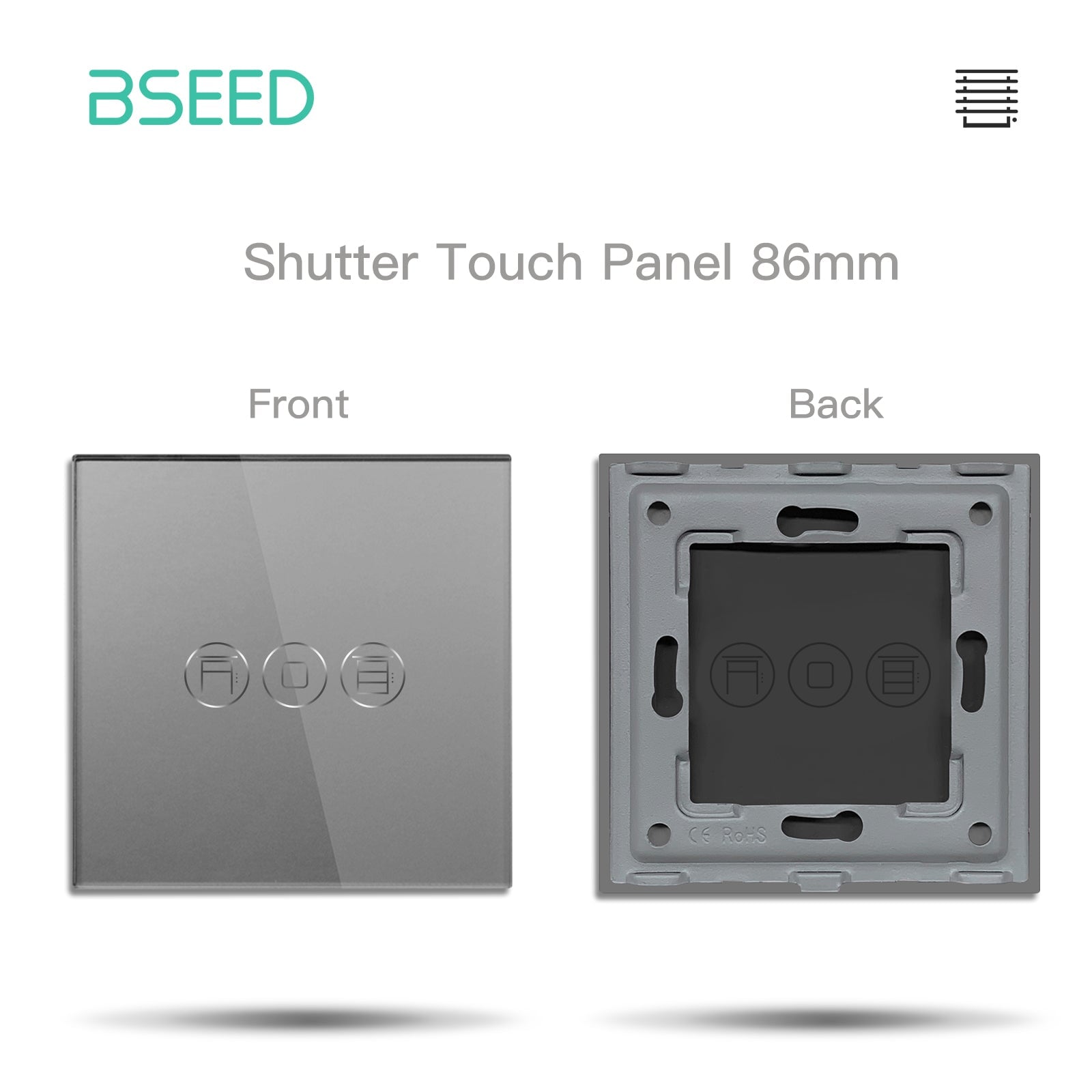 Bseed 86mm Glass Panel Switch DIY Part With Or Without Icon Bseedswitch Grey shutter icon panel 