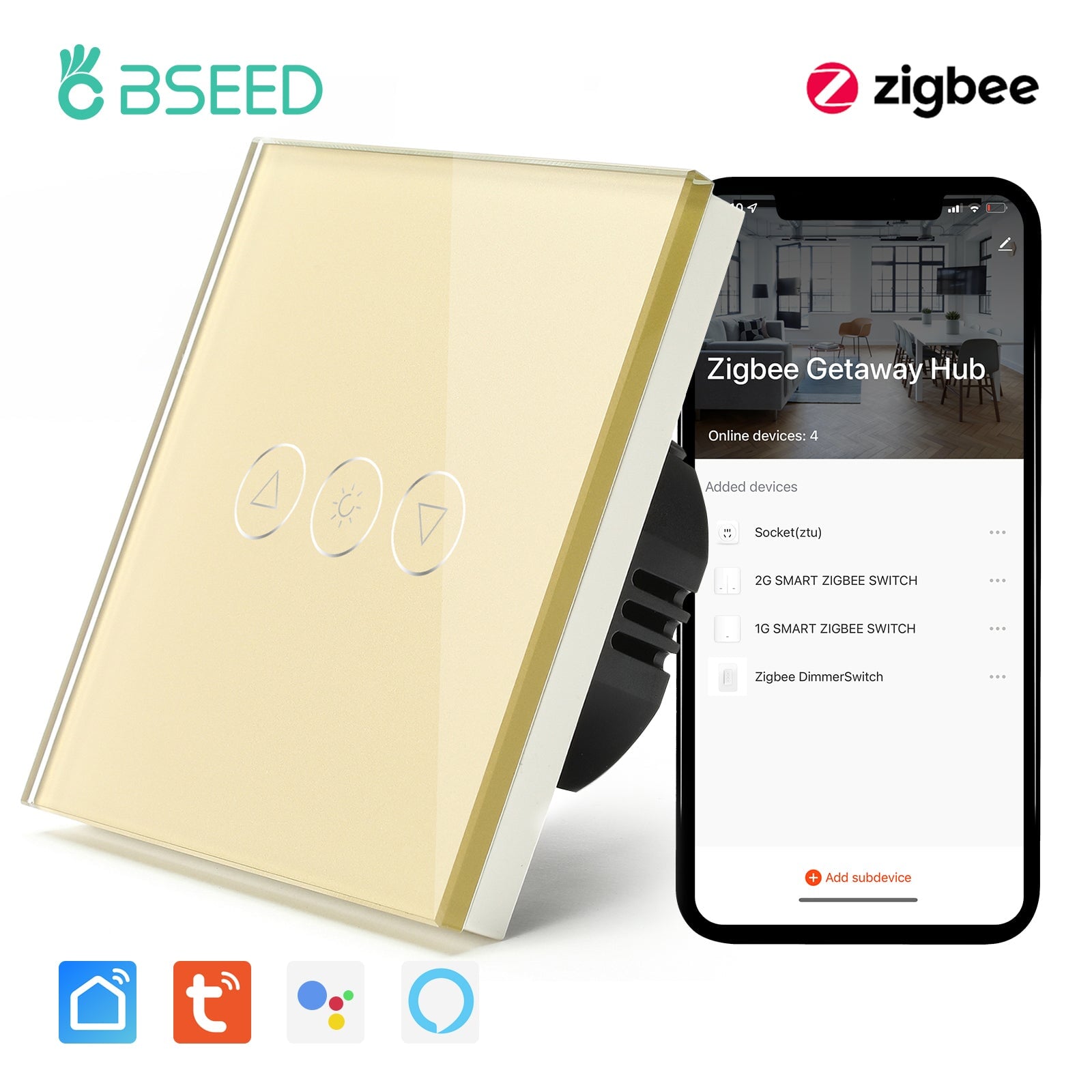 Bseed New Zigbee Touch Light Dimmer Smart Switch Light Switches Bseedswitch Golden 