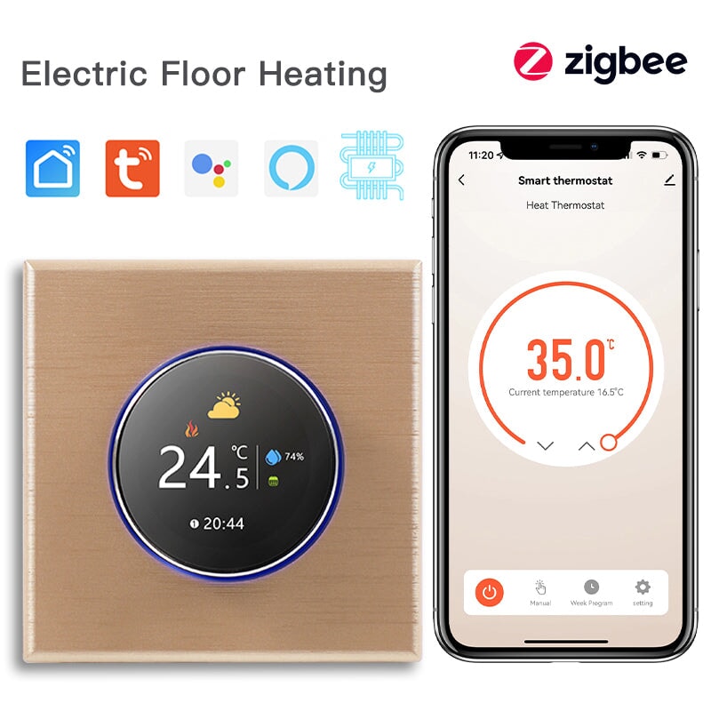 BSEED zigbee Floor Heating Room Thermostat Controller Rotary Button Thermostats Bseedswitch Gold Electric 