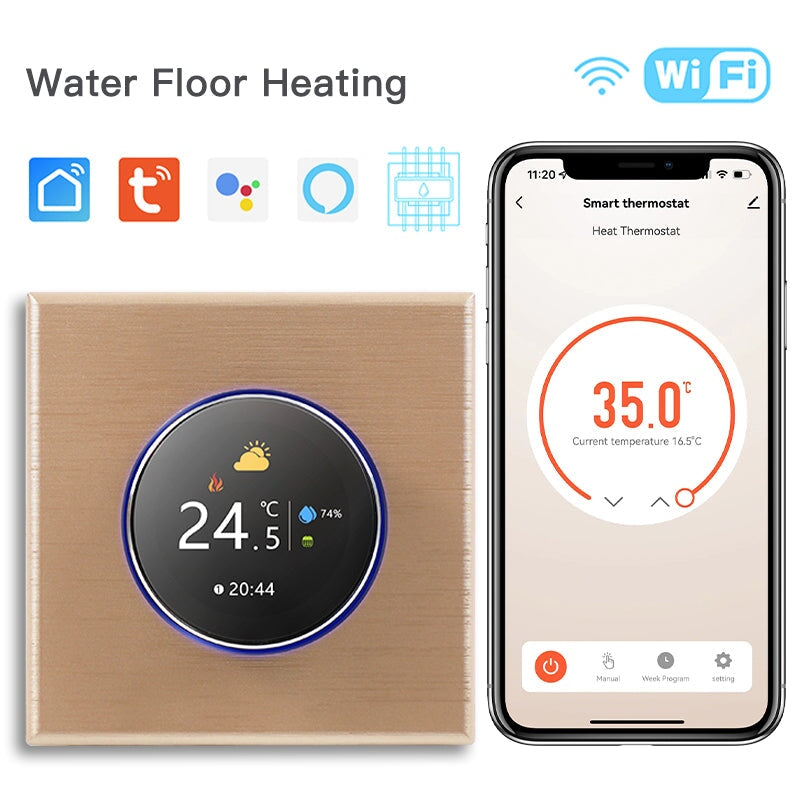 BSEED WiFi Floor Heating Room Thermostat Controller Rotary Button Thermostats Bseedswitch Gold Water 