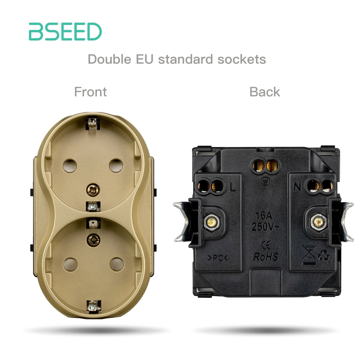 BSEED EU/FR Standard double Wall Socket Function Key without panel DIY part Power Outlets & Sockets Bseedswitch Gold EU 