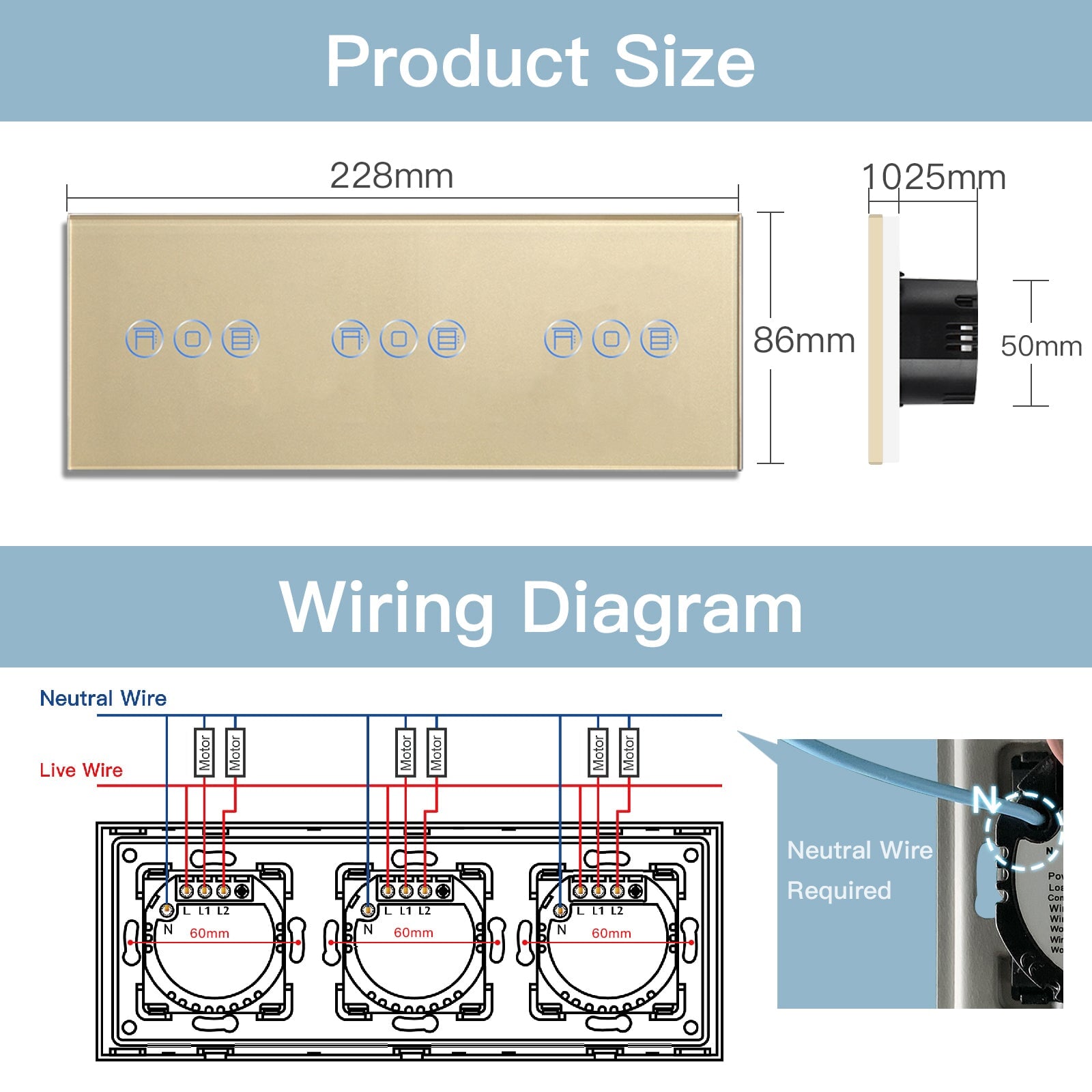 BSEED Zigbee triple Shutter Switch Smart Wall Touch Switch Shutters Bseedswitch 