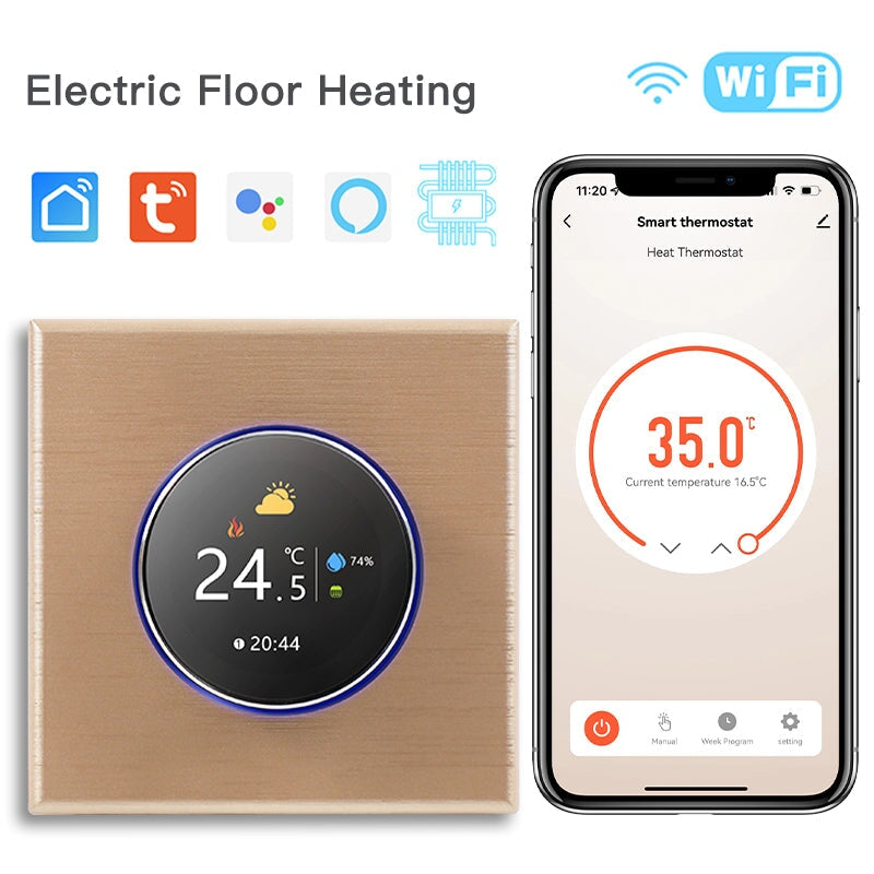 BSEED WiFi Floor Heating Room Thermostat Controller Rotary Button Thermostats Bseedswitch Gold Electric 