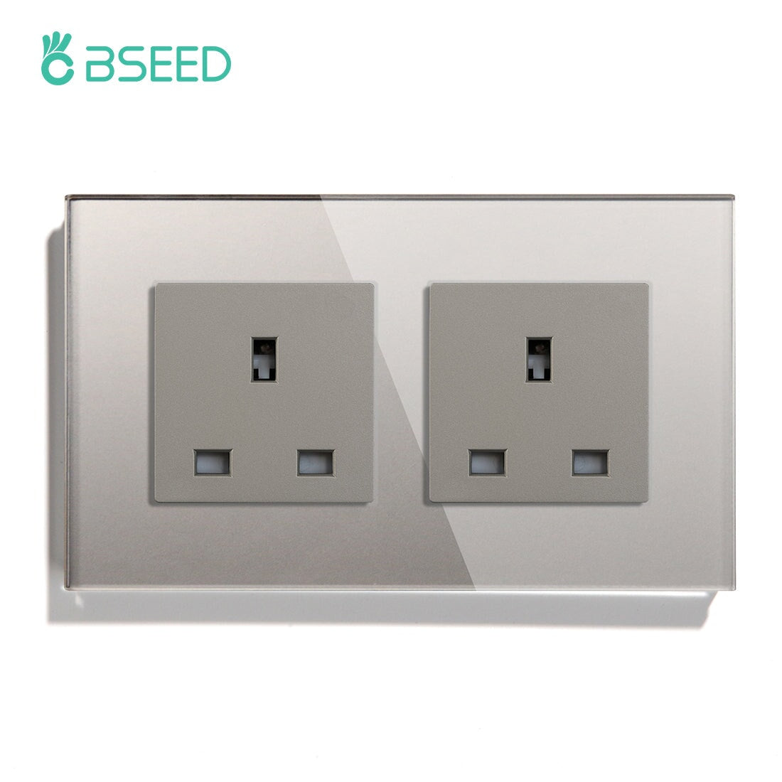 BSEED UK Wall Sockets Single Power Outlets Kids Protection 16A Power Outlets & Sockets Bseedswitch grey Double 