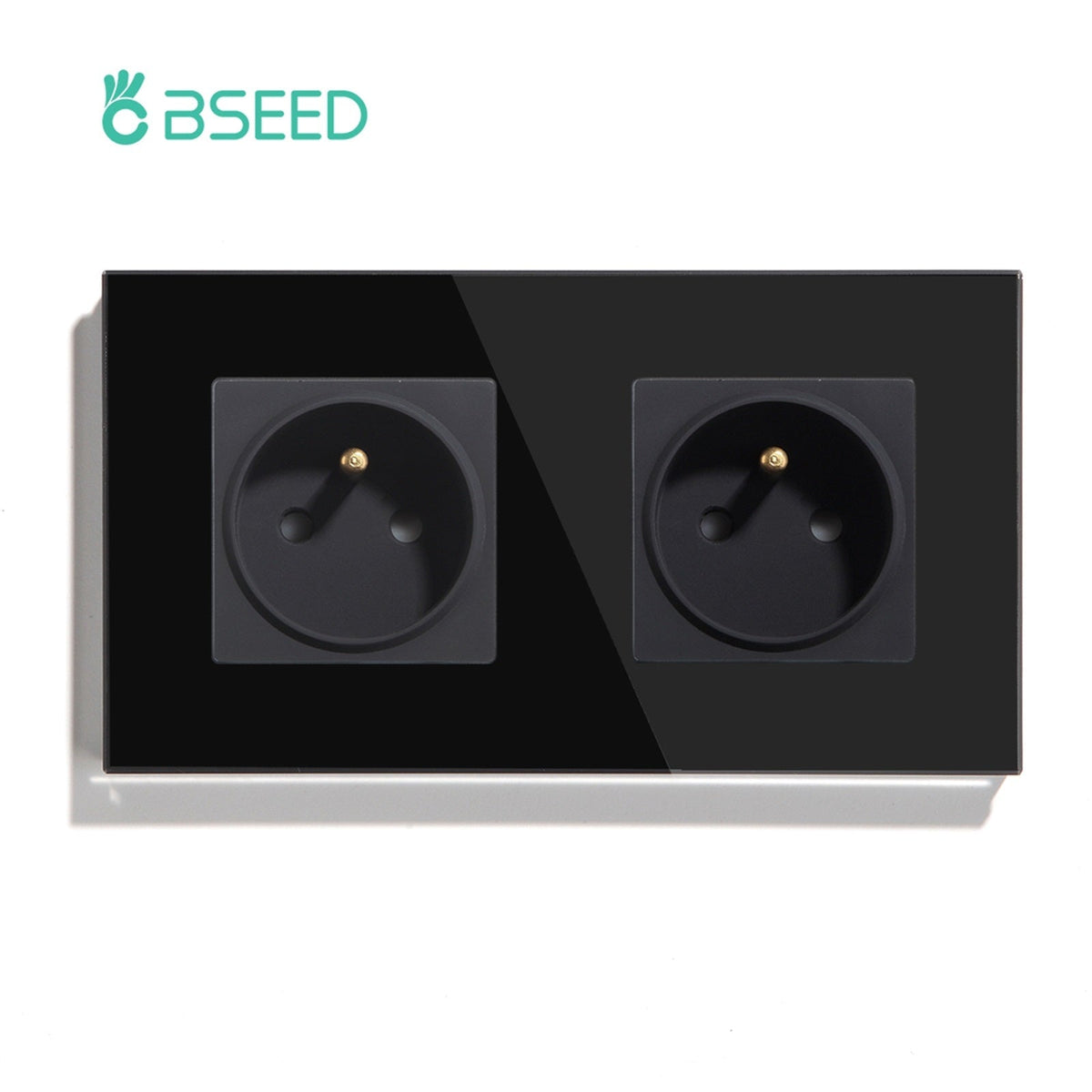 BSEED FR Wall Sockets Power Outlets Kids Protection 16A Wall Plates & Covers Bseedswitch black Double 