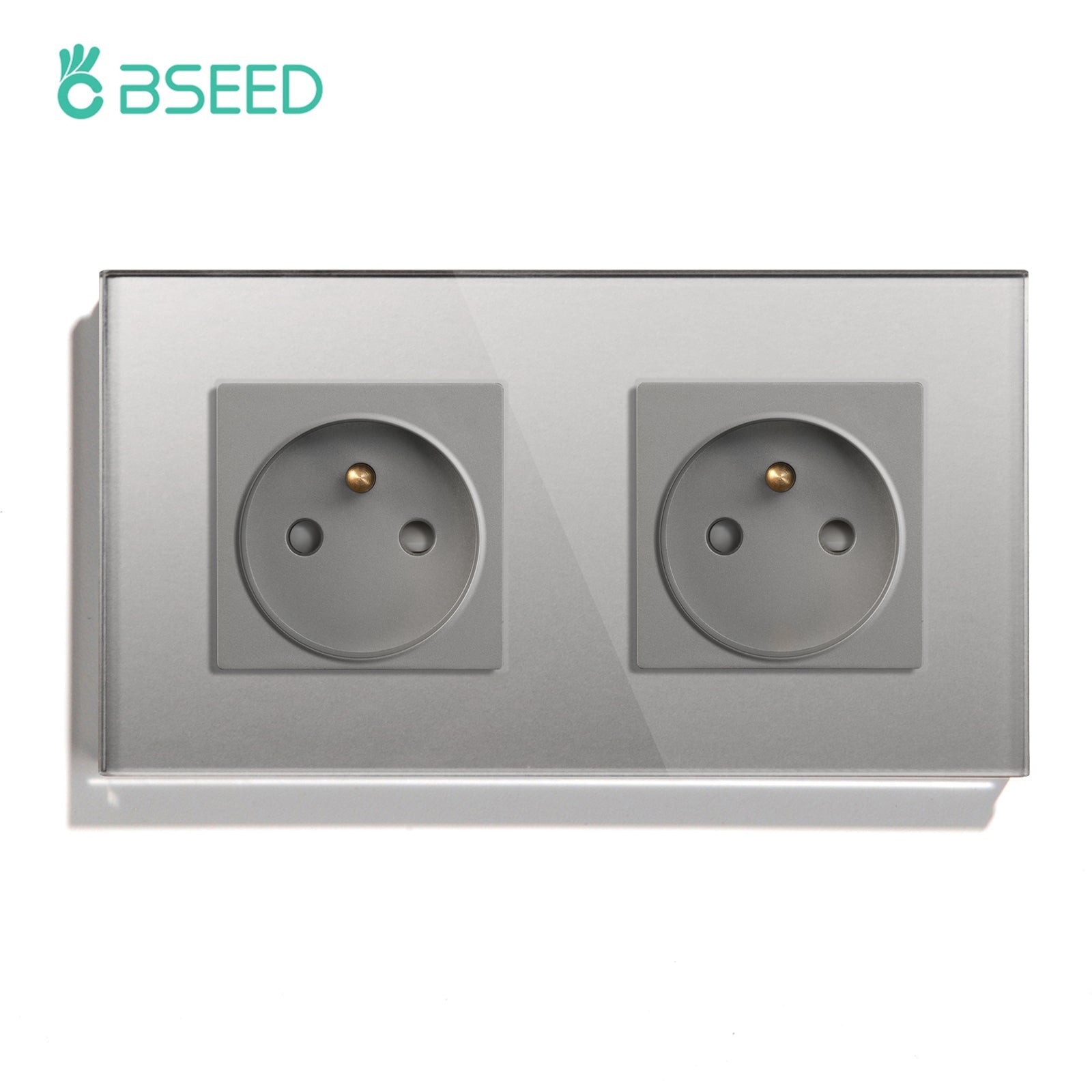 BSEED FR Wall Sockets Power Outlets Kids Protection 16A Wall Plates & Covers Bseedswitch grey Double 