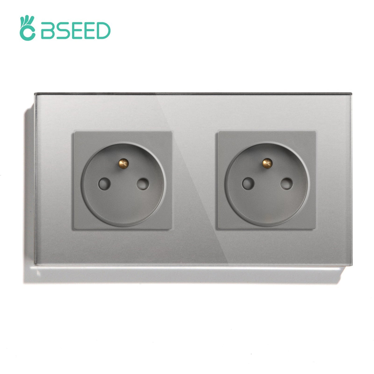 BSEED FR Wall Sockets Power Outlets Kids Protection 16A Wall Plates & Covers Bseedswitch grey Double 