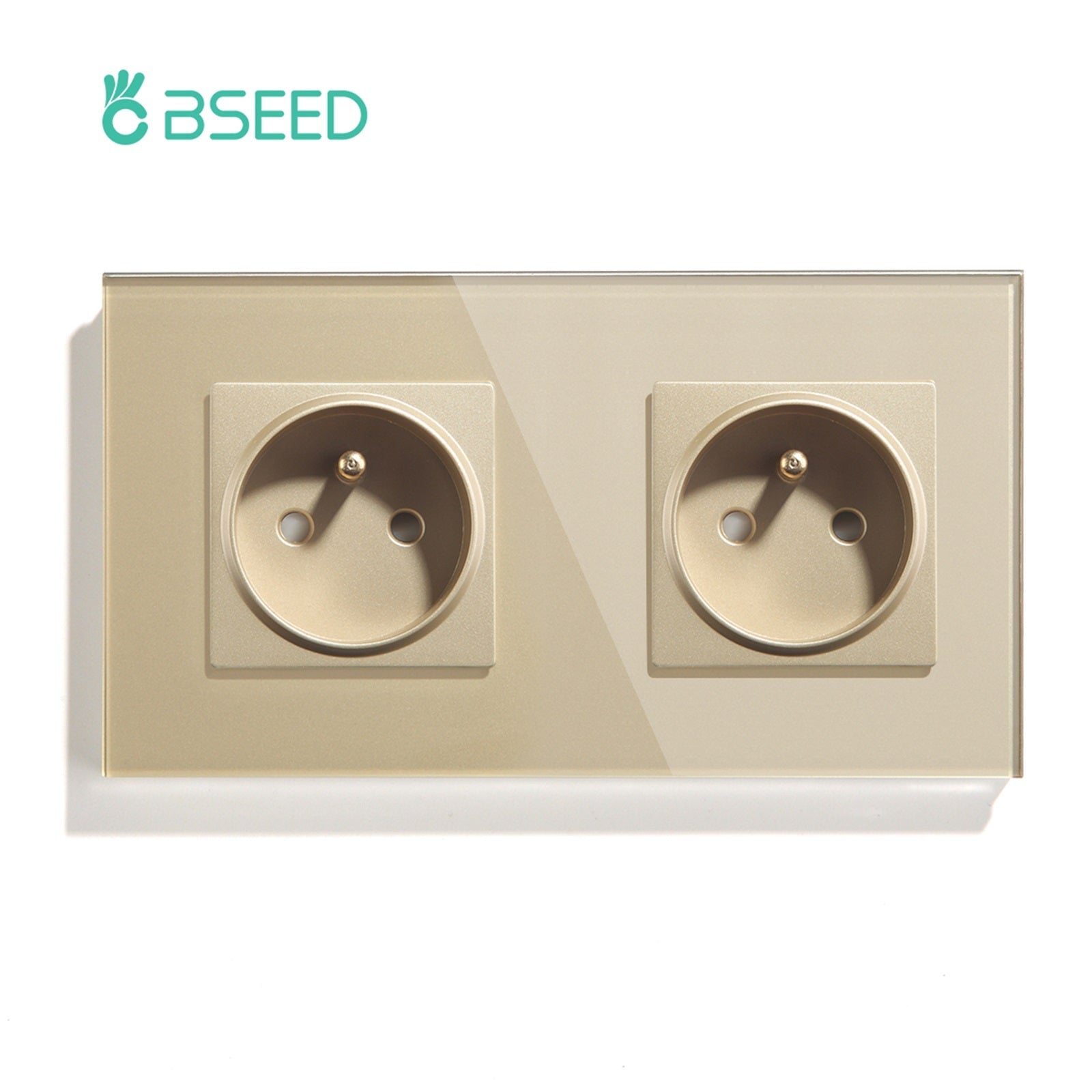 BSEED FR Wall Sockets Power Outlets Kids Protection 16A Wall Plates & Covers Bseedswitch gold Double 