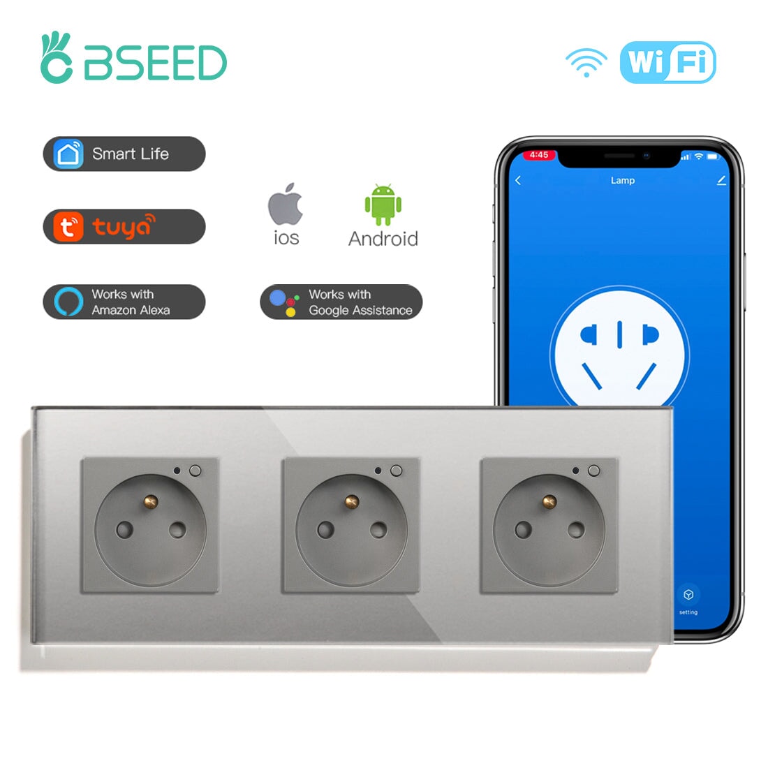 Bseed Wifi FR Standard Socket Wall Socket Power Outlets & Sockets Bseedswitch Grey Triple 