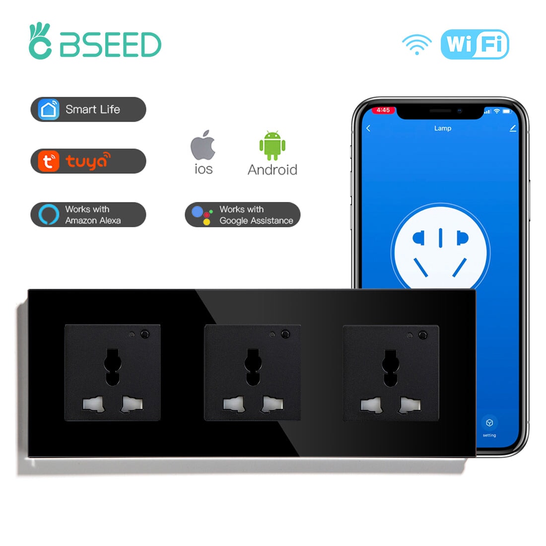 BSEED Smart WiFi Multi-Function Wall Sockets Bseedswitch Black Triple 