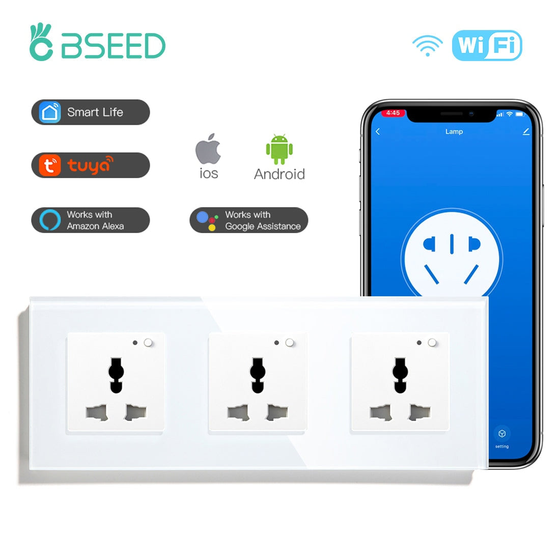 BSEED Smart WiFi Multi-Function Wall Sockets Bseedswitch White Triple 