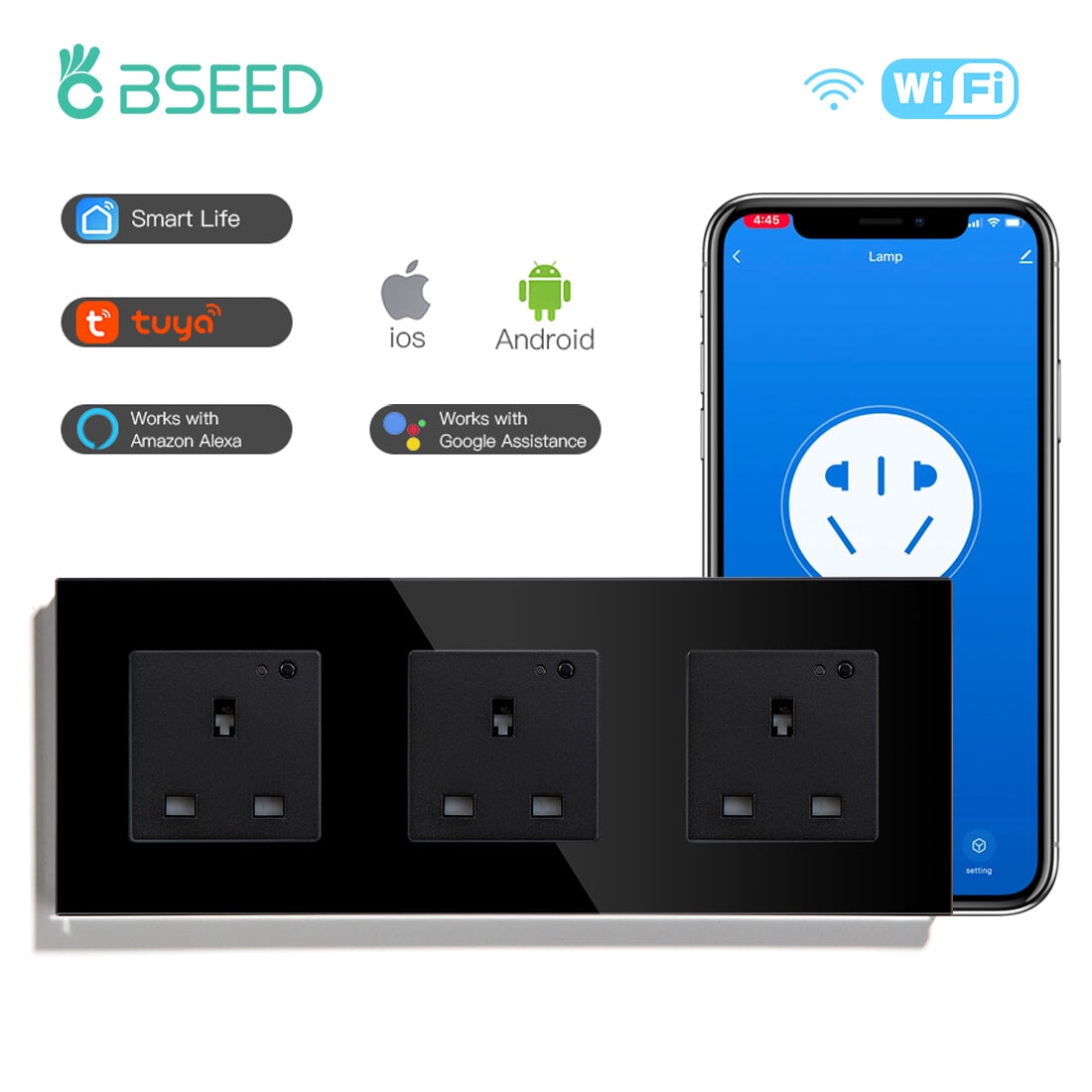 BSEED Smart WiFi UK Standards Wall Sockets Power Outlets & Sockets Bseedswitch black Triple 