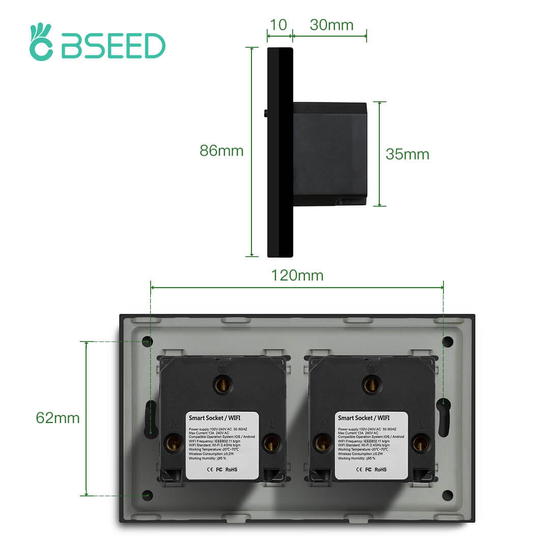 BSEED Smart WiFi UK Standards Wall Sockets with Metering Power Outlets & Sockets Bseedswitch 