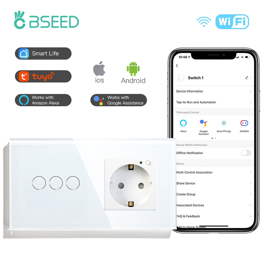 BSEED WiFi 1/2/3 Gang Switch with WiFi Metering socket Power Outlets & Sockets Bseedswitch White 3Gang 