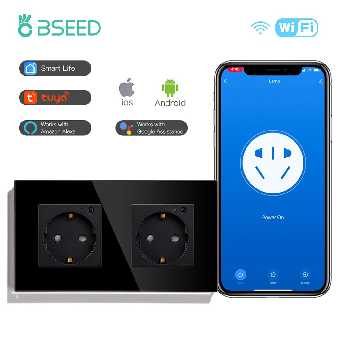 BSEED Wifi EU Wall Sockets Single Power Outlets Kids Protection Wall Plates & Covers Bseedswitch black Double 