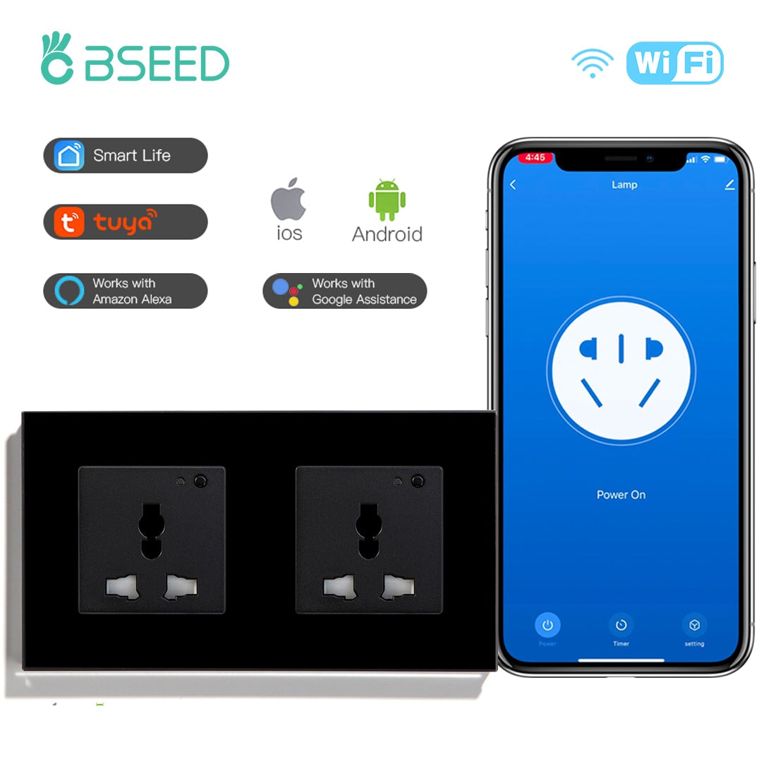 BSEED Smart WiFi Multi-Function Wall Sockets Bseedswitch Black Double 