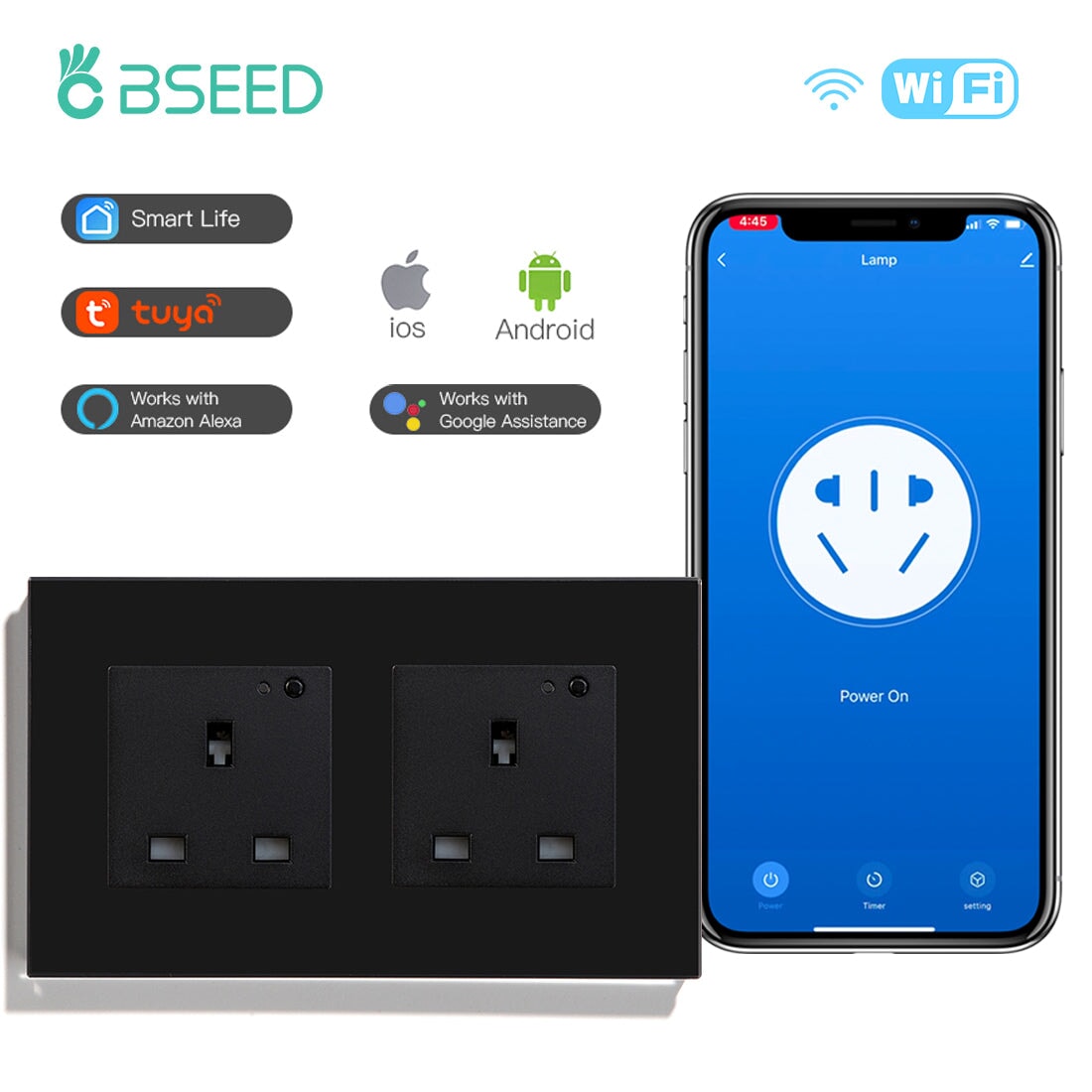 BSEED Smart WiFi UK Standards Wall Sockets Power Outlets & Sockets Bseedswitch black Double 