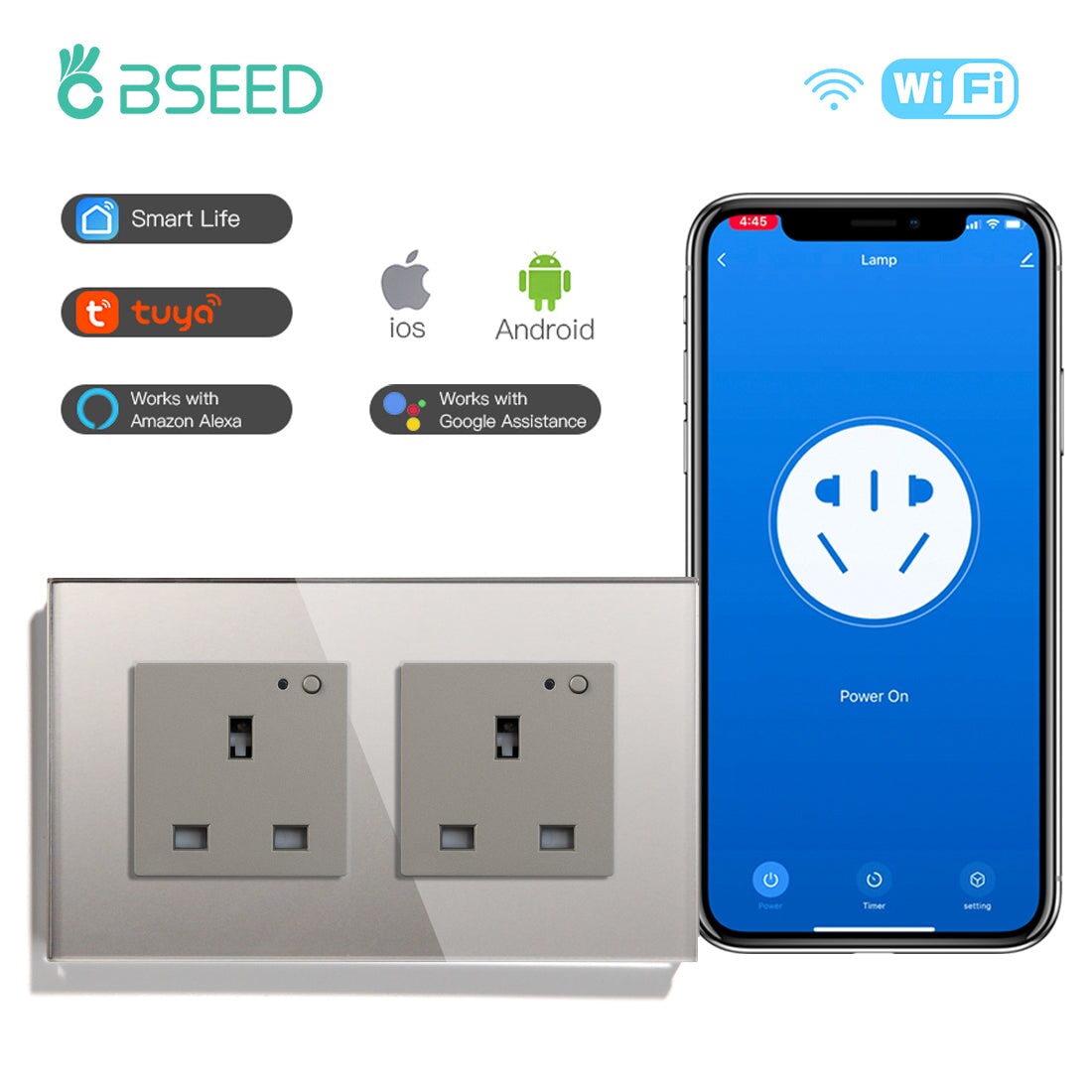 BSEED Smart WiFi UK Standards Wall Sockets Power Outlets & Sockets Bseedswitch grey Double 