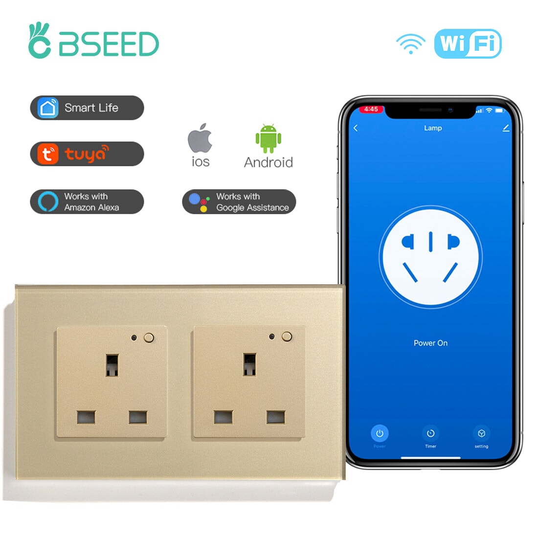 BSEED Smart WiFi UK Standards Wall Sockets Power Outlets & Sockets Bseedswitch golden Double 