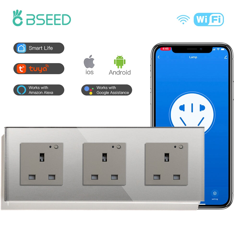 BSEED Smart WiFi UK Standards Wall Sockets Power Outlets & Sockets Bseedswitch grey Triple 