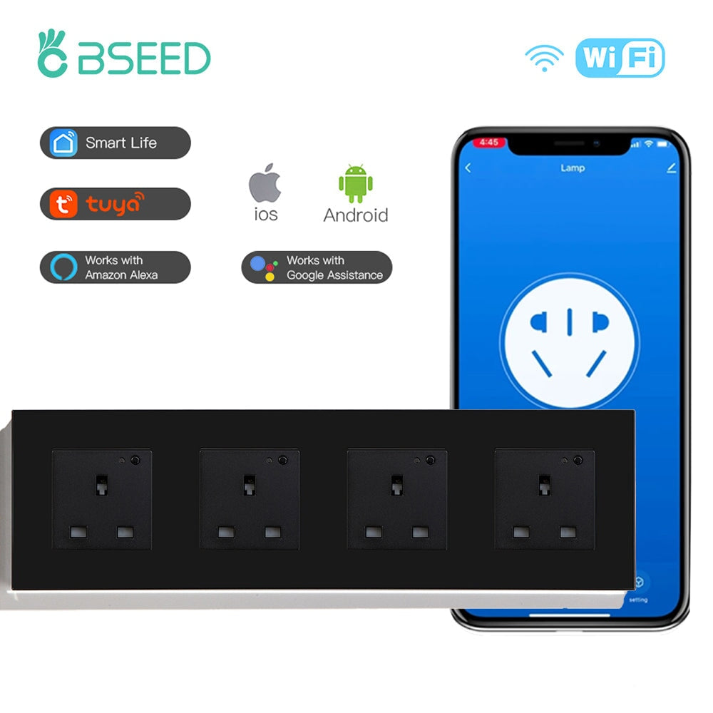 BSEED Smart WiFi UK Standards Wall Sockets Power Outlets & Sockets Bseedswitch black Quadruple 