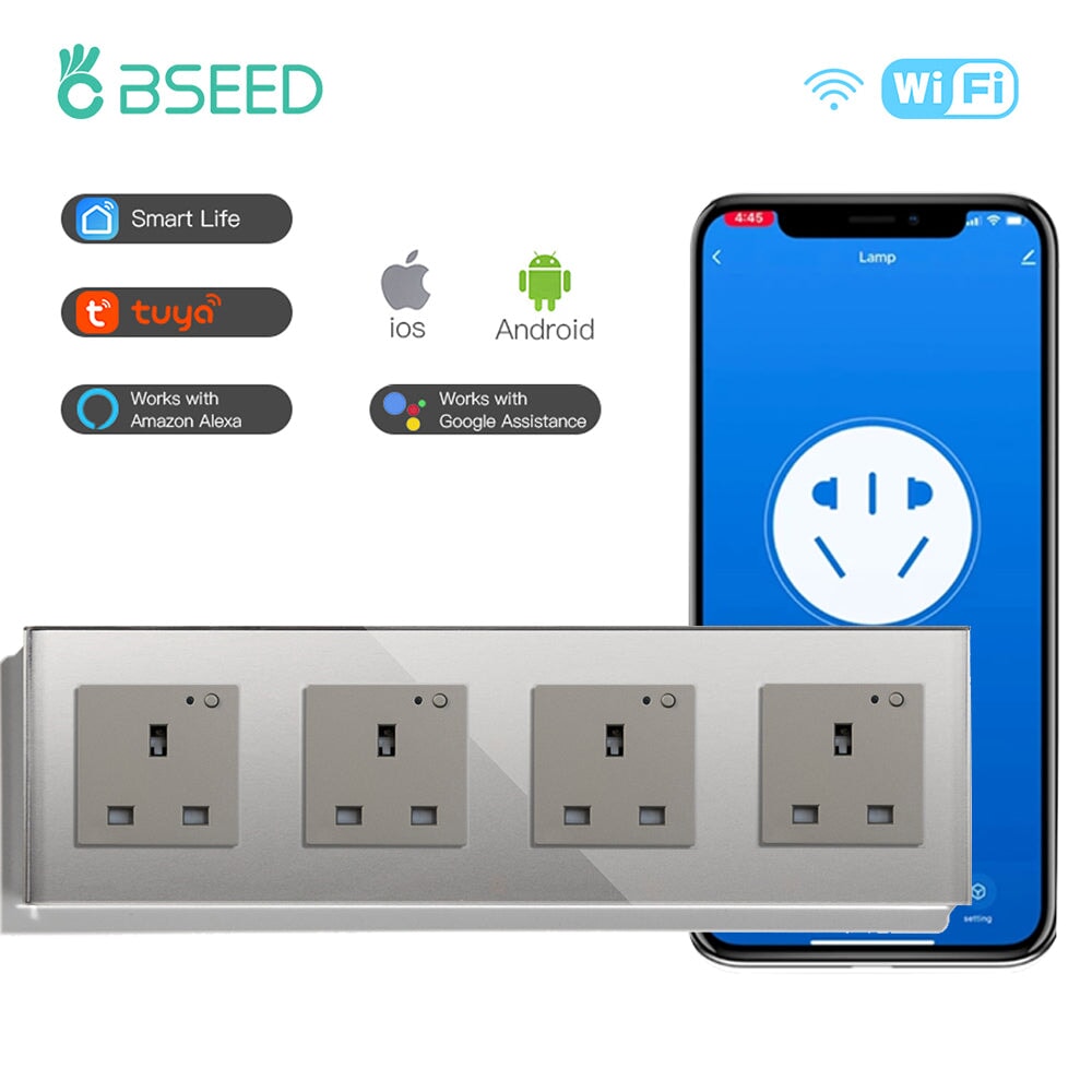 BSEED Smart WiFi UK Standards Wall Sockets Power Outlets & Sockets Bseedswitch grey Quadruple 