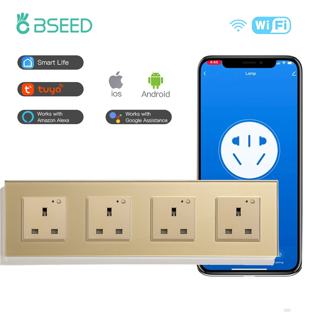 BSEED Smart WiFi UK Standards Wall Sockets Power Outlets & Sockets Bseedswitch golden Quadruple 