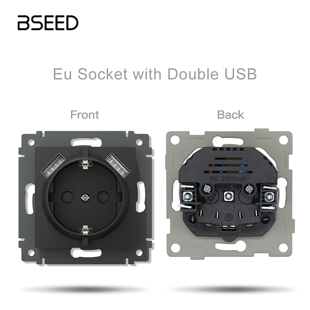BSEED EU standard Function Key Cover Socket with Claw technology DIY Parts Power Outlets & Sockets Bseedswitch BLACK eu socket with duoble usb 