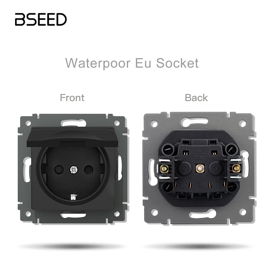 BSEED EU standard Function Key Cover Socket with Claw technology DIY Parts Power Outlets & Sockets Bseedswitch BLACK waterpoor eu socket 