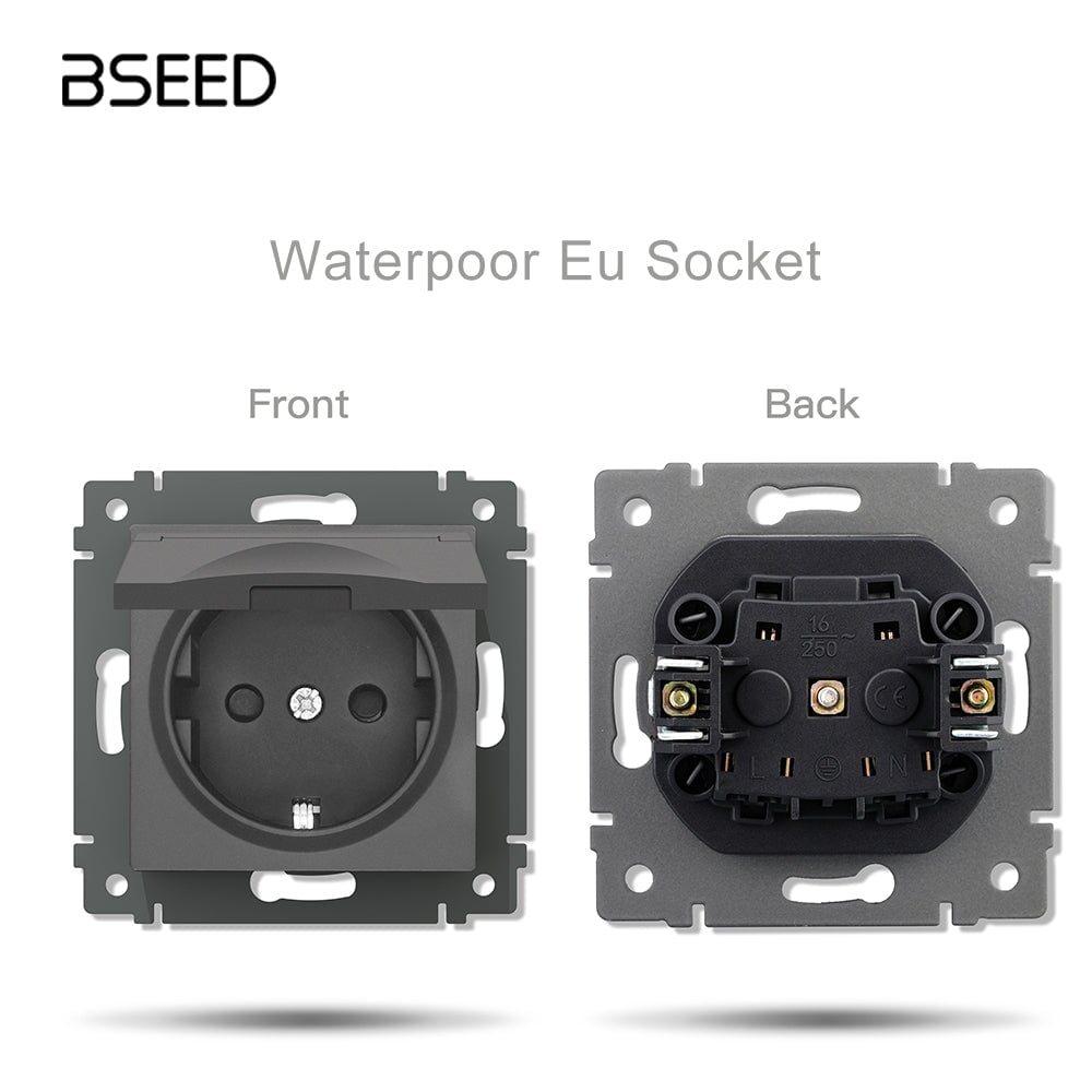 BSEED EU standard Function Key Cover Socket with Claw technology DIY Parts Power Outlets & Sockets Bseedswitch GREY waterpoor eu socket 