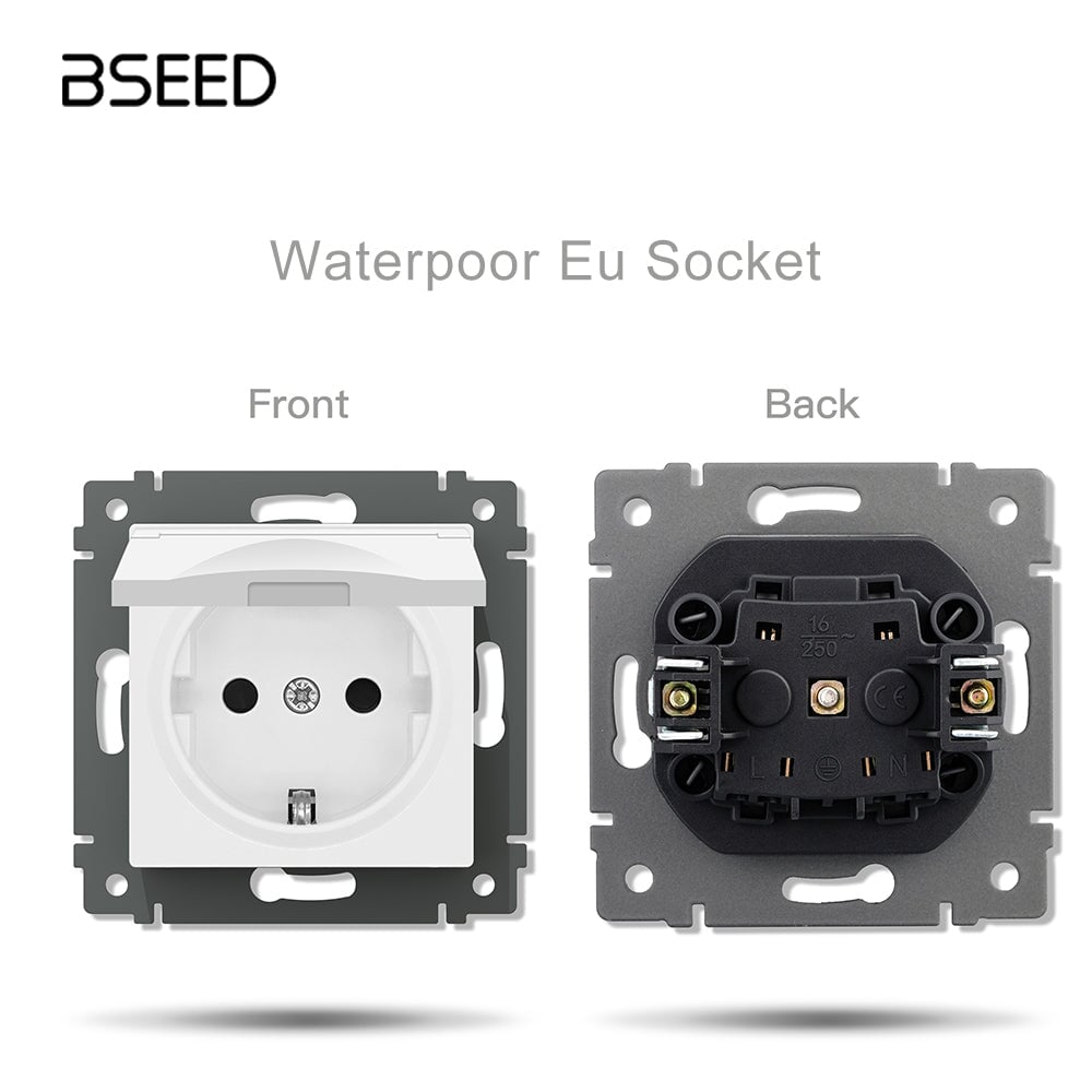 BSEED EU standard Function Key Cover Socket with Claw technology DIY Parts Power Outlets & Sockets Bseedswitch WHITE waterpoor eu socket 