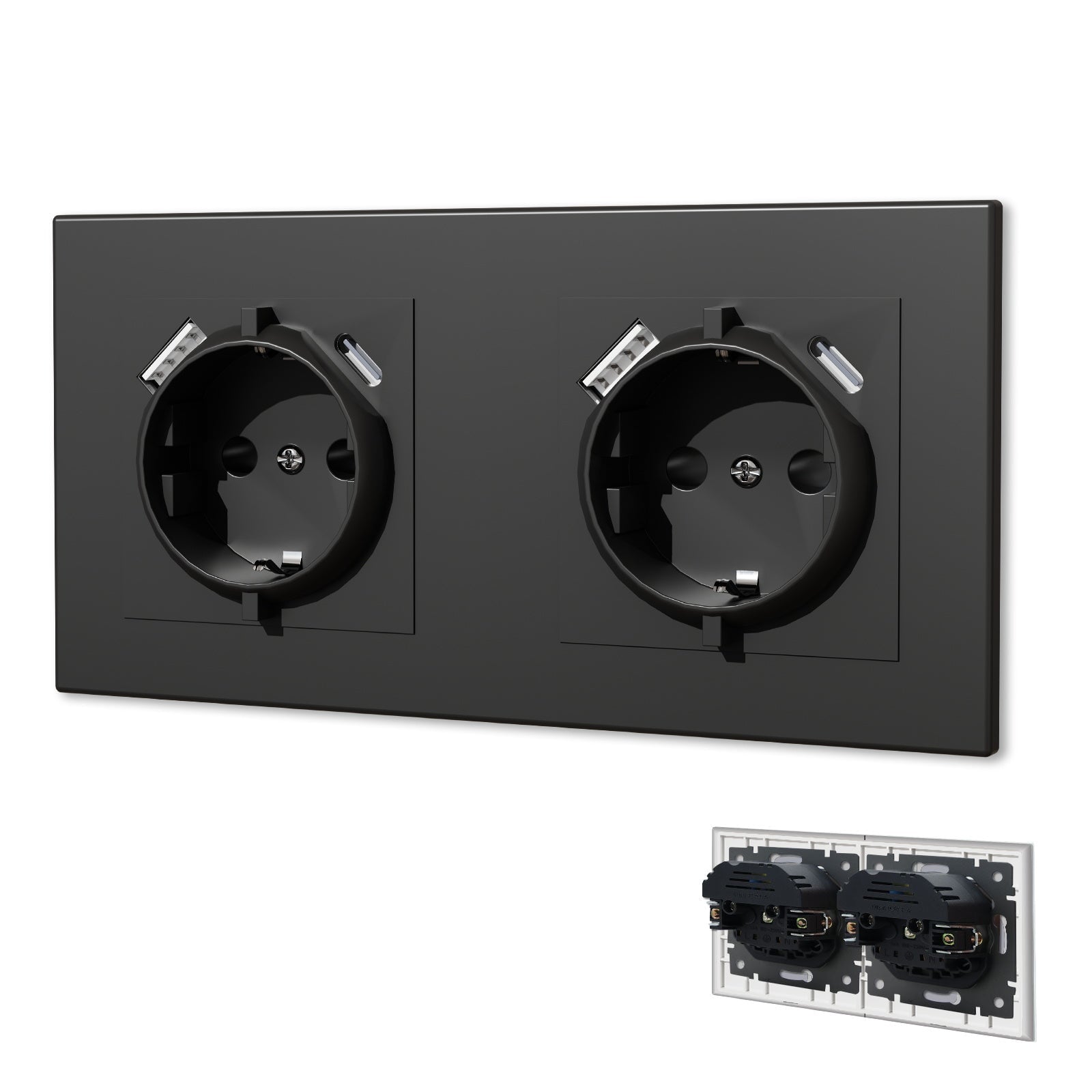 BSEED EU sockets Type-C Wall Socket With USB with clamping technology Power Outlets & Sockets Bseedswitch Black Double 