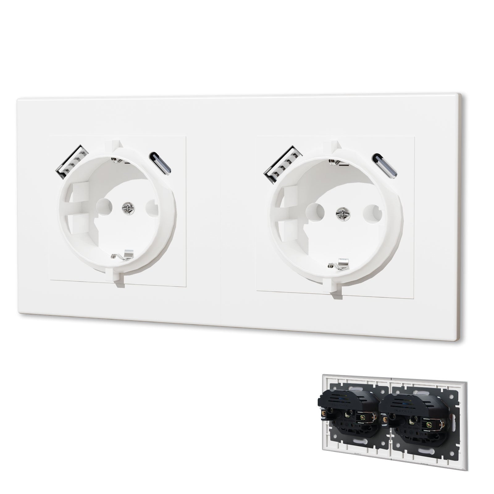 BSEED EU sockets Type-C Wall Socket With USB with clamping technology Power Outlets & Sockets Bseedswitch White Double 