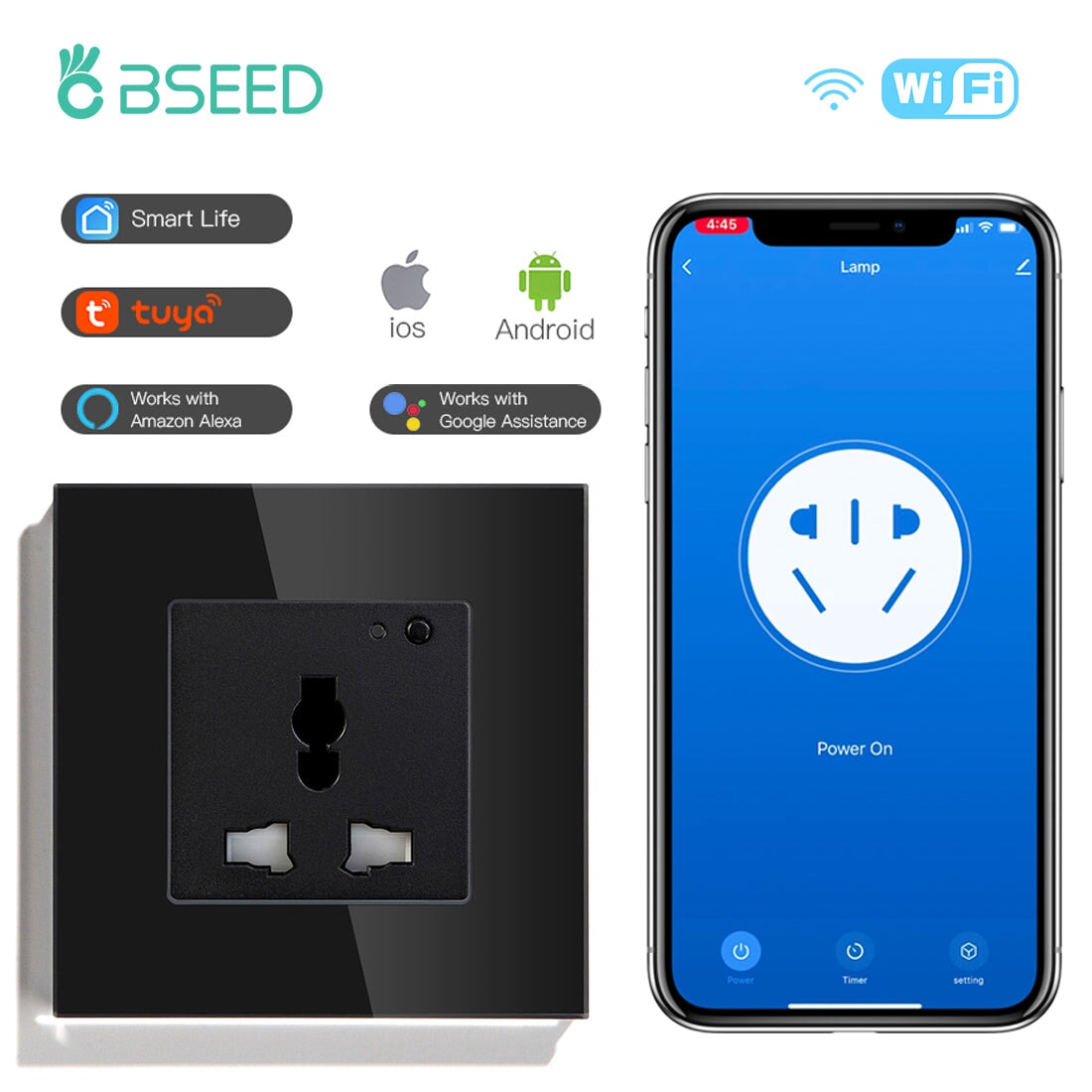 BSEED Smart WiFi Multi-Function Wall Sockets Bseedswitch Black Signle 