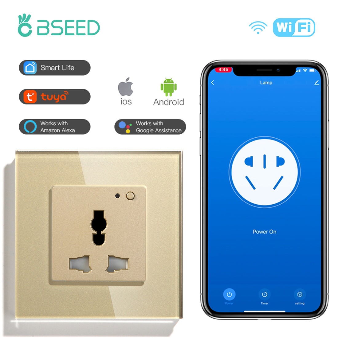 BSEED Smart WiFi Multi-Function Wall Sockets Bseedswitch Golden Signle 