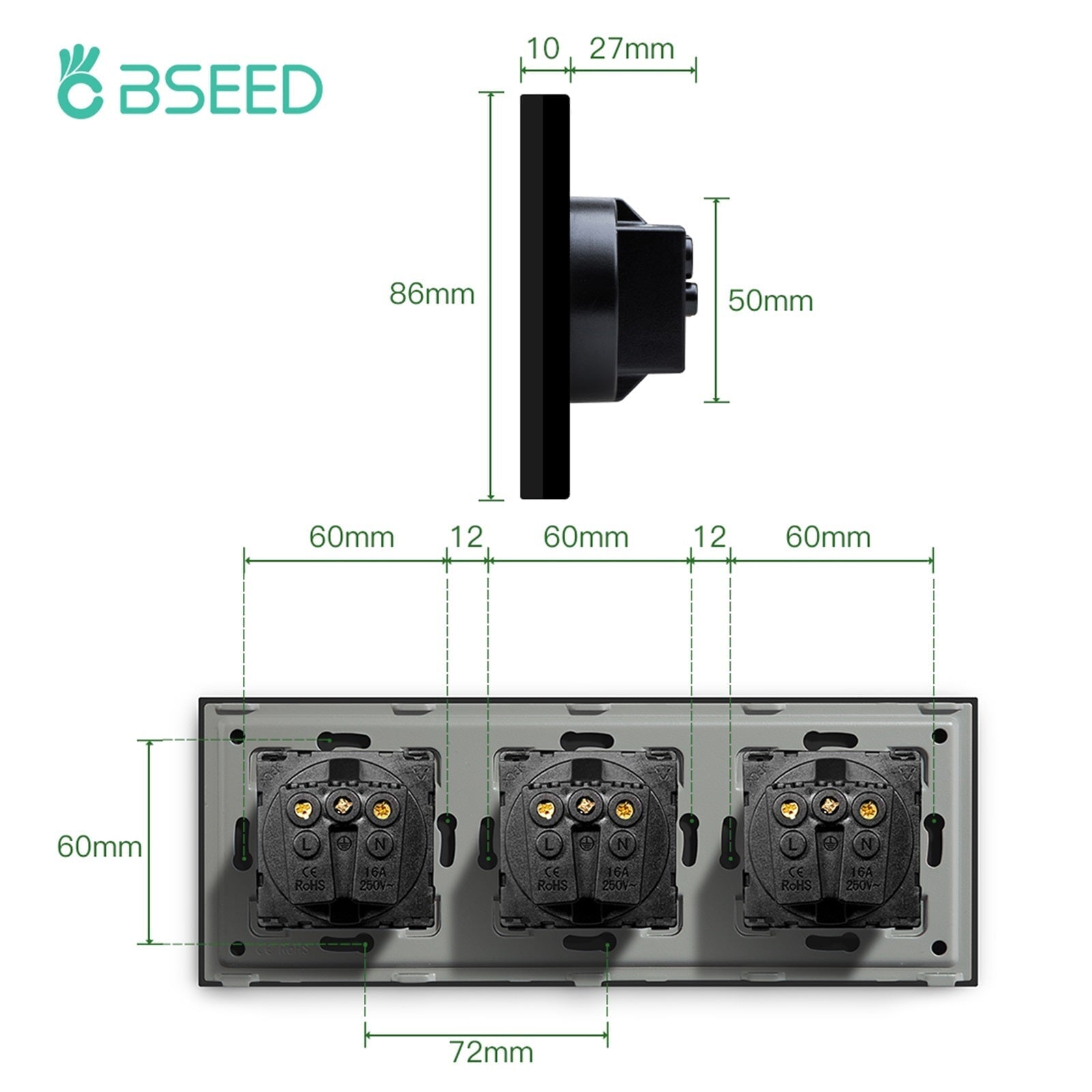 BSEED MF Wall Sockets Power Outlets Glass Panel 13A Power Outlets & Sockets Bseedswitch 