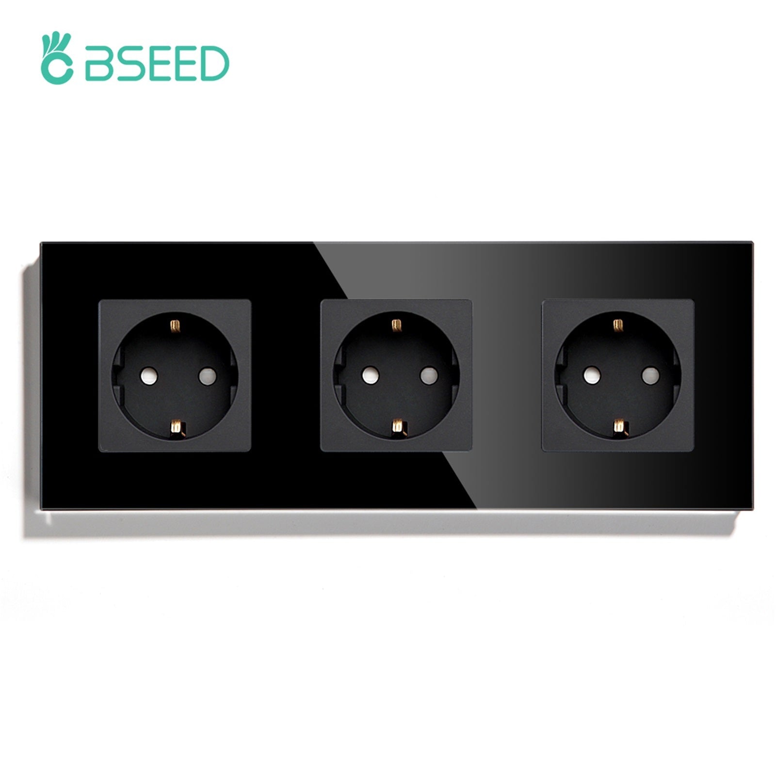 BSEED EU Wall Sockets Power Outlets Glass Panel 16A Power Outlets & Sockets Bseedswitch Black Triple 