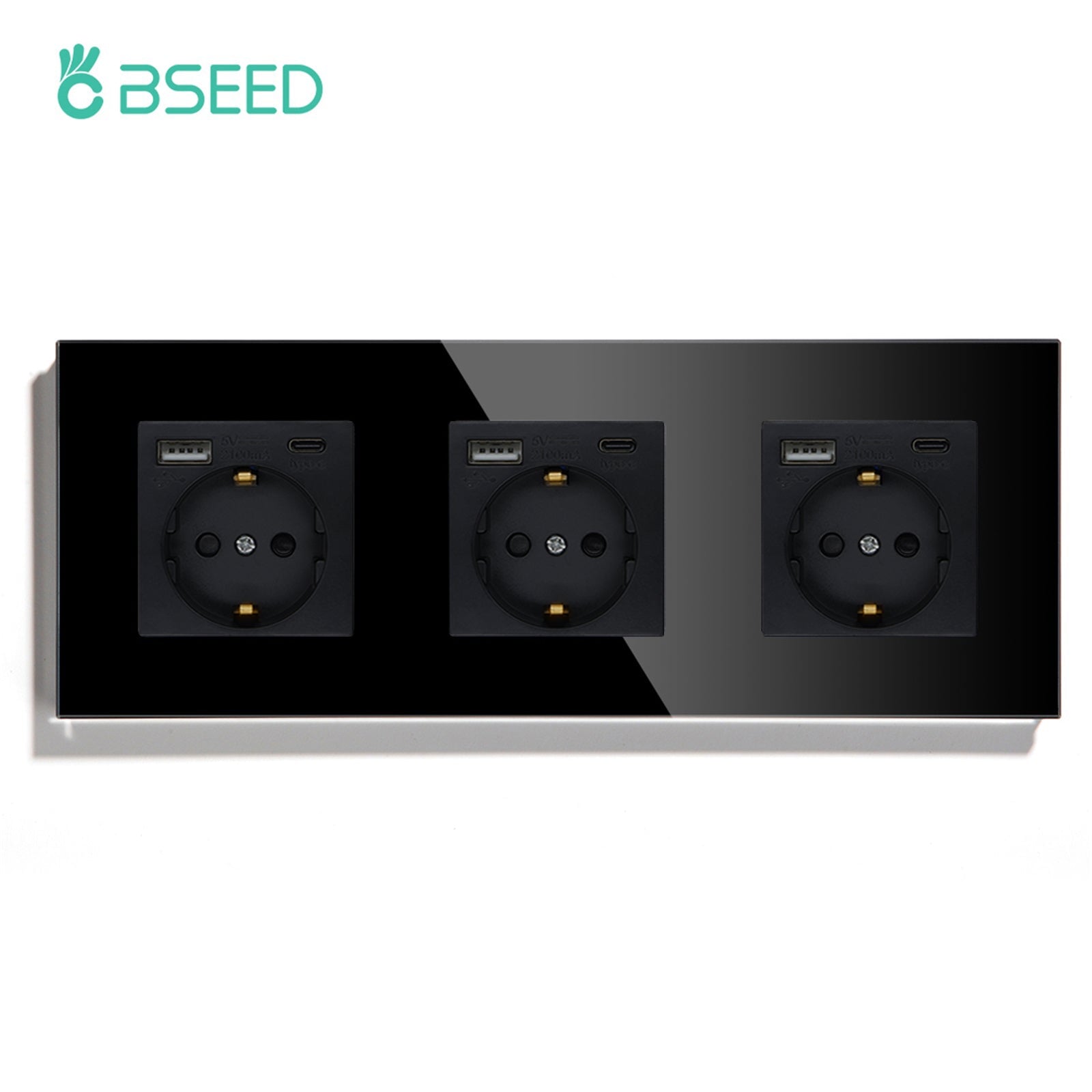 BSEED Multiple EU sockets Type-C Interface Outlet Wall Socket With Charge Port With USB Power Outlets & Sockets Bseedswitch Black Triple 