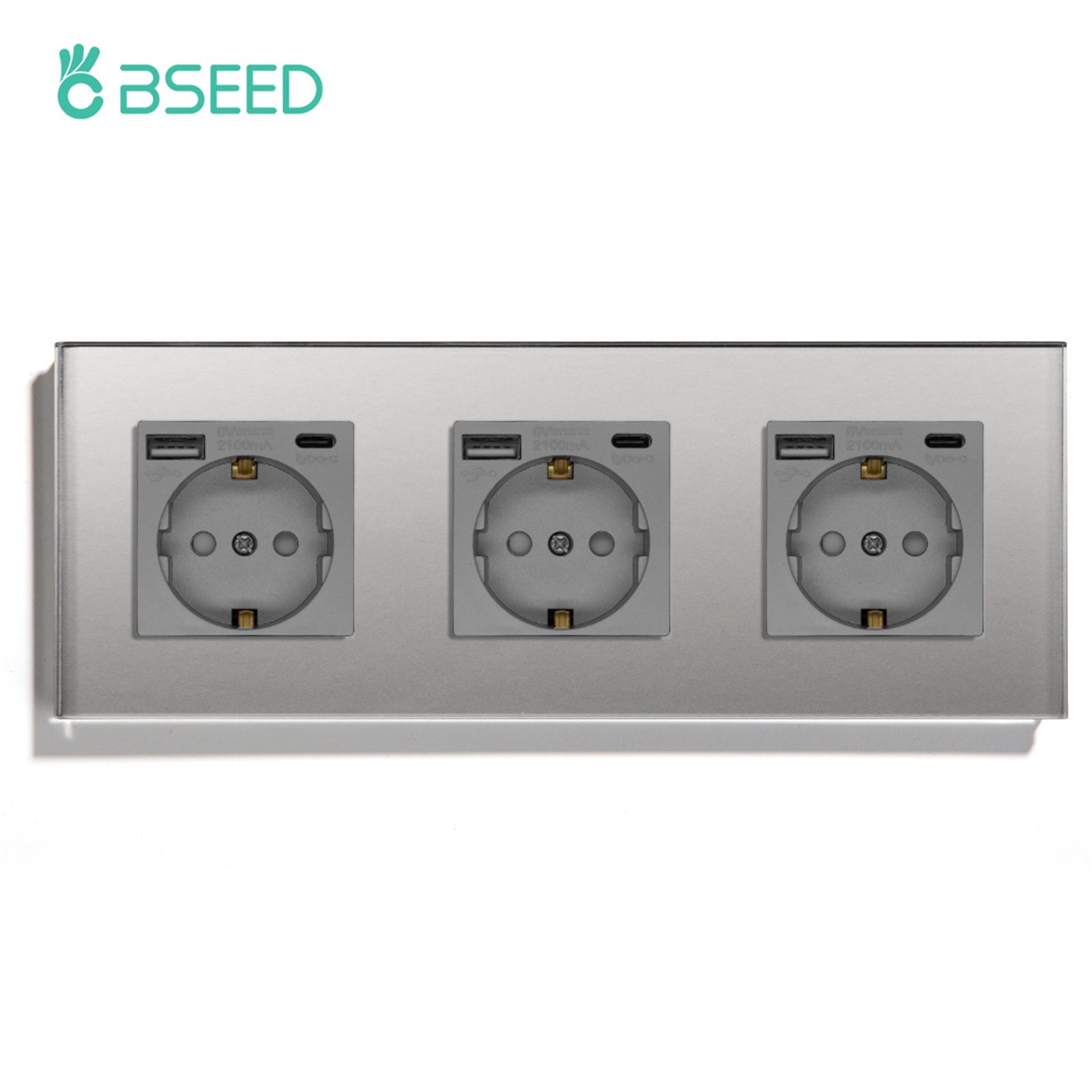 BSEED Multiple EU sockets Type-C Interface Outlet Wall Socket With Charge Port With USB Power Outlets & Sockets Bseedswitch Grey Triple 