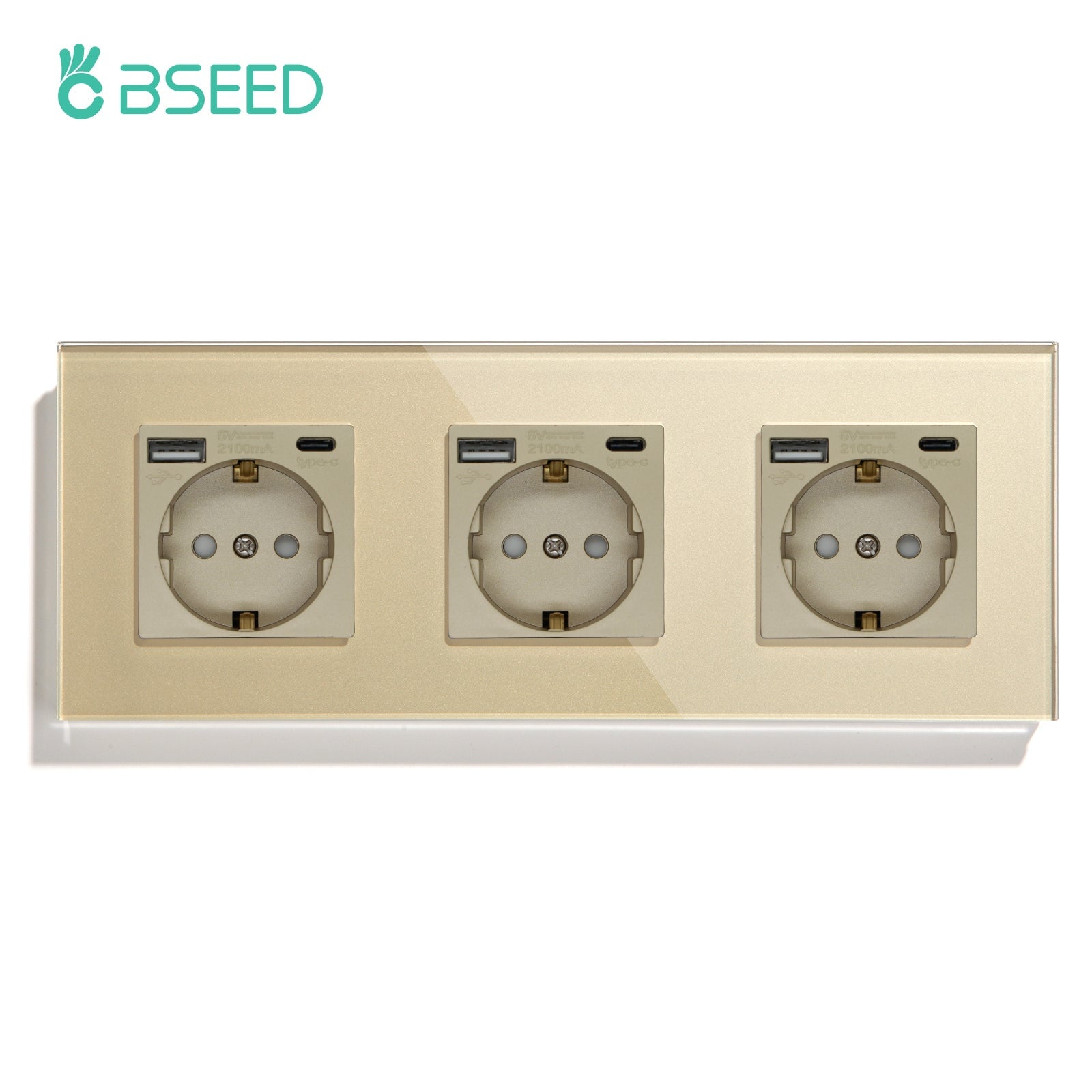 BSEED Multiple EU sockets Type-C Interface Outlet Wall Socket With Charge Port With USB Power Outlets & Sockets Bseedswitch Golden Triple 