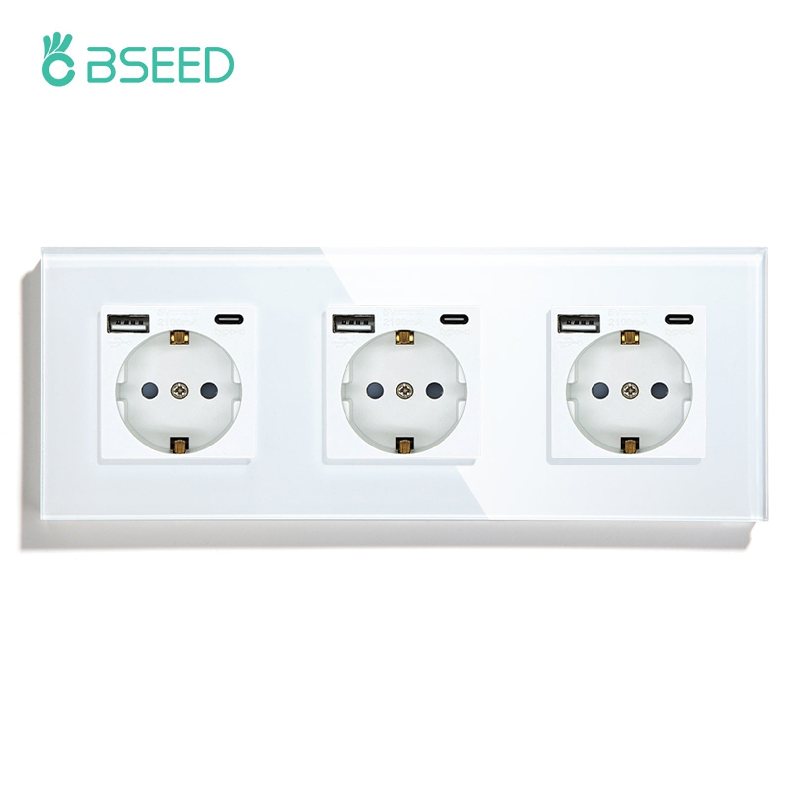 BSEED Multiple EU sockets Type-C Interface Outlet Wall Socket With Charge Port With USB Power Outlets & Sockets Bseedswitch White Triple 