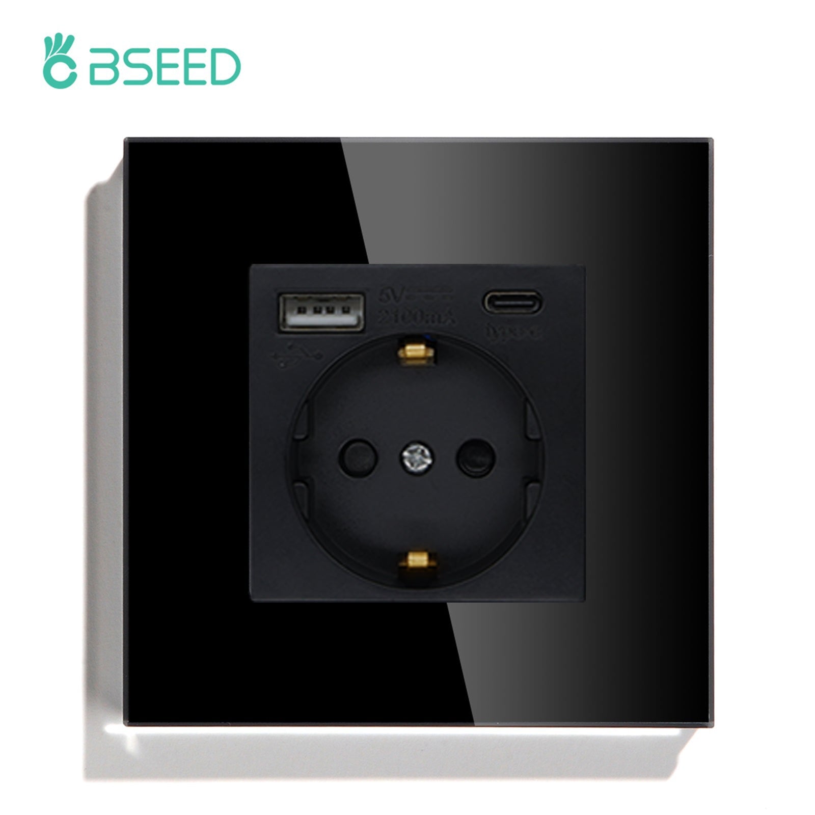 BSEED Multiple EU sockets Type-C Interface Outlet Wall Socket With Charge Port With USB Power Outlets & Sockets Bseedswitch Black Signle 