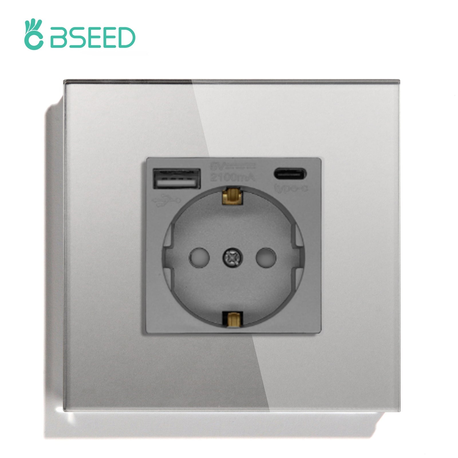 BSEED Multiple EU sockets Type-C Interface Outlet Wall Socket With Charge Port With USB Power Outlets & Sockets Bseedswitch Grey Signle 