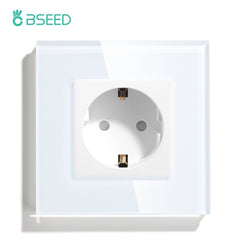 BSEED EU Wall Sockets Power Outlets Glass Panel 16A Power Outlets & Sockets Bseedswitch White Signle 