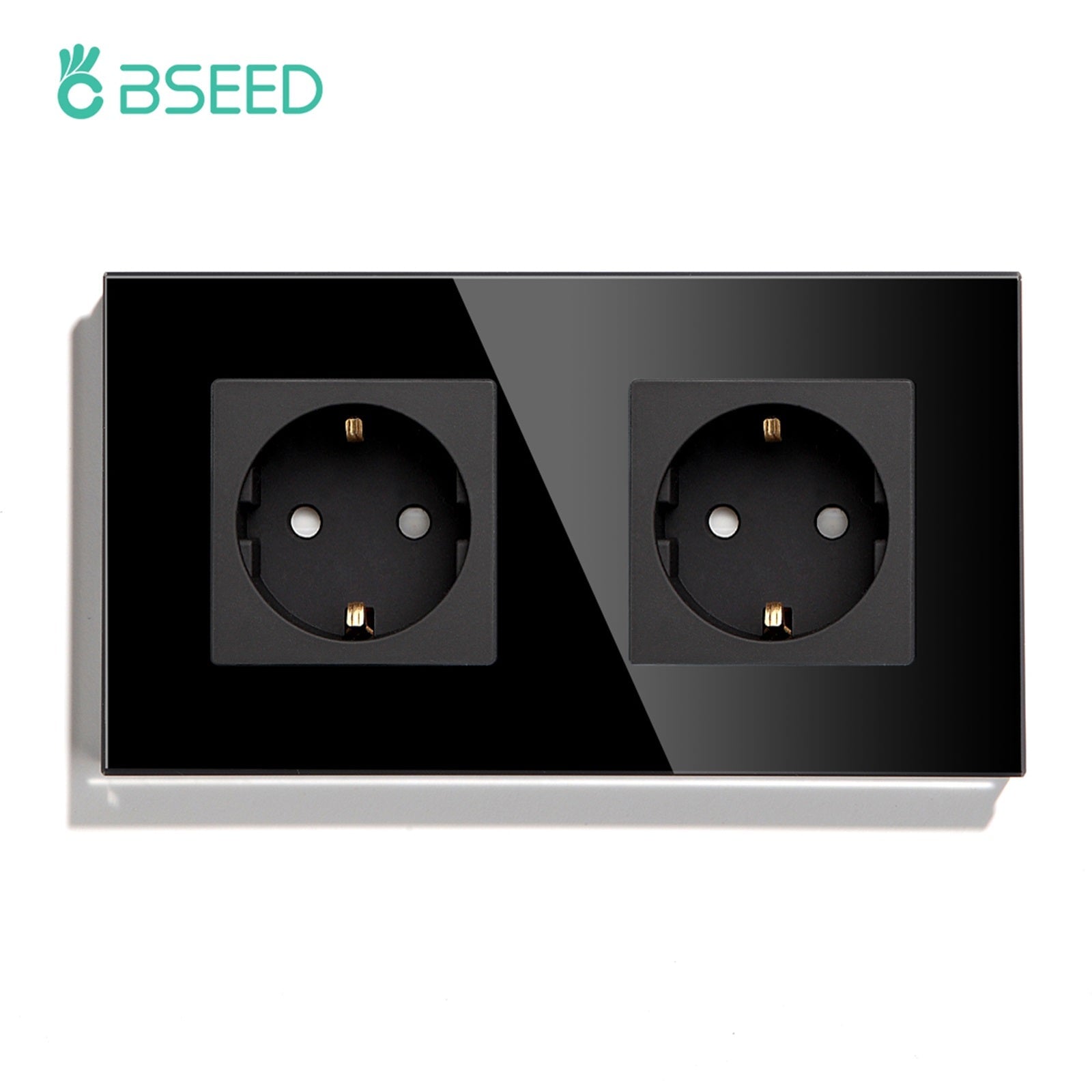 BSEED EU Wall Sockets Power Outlets Glass Panel 16A Power Outlets & Sockets Bseedswitch Black Double 