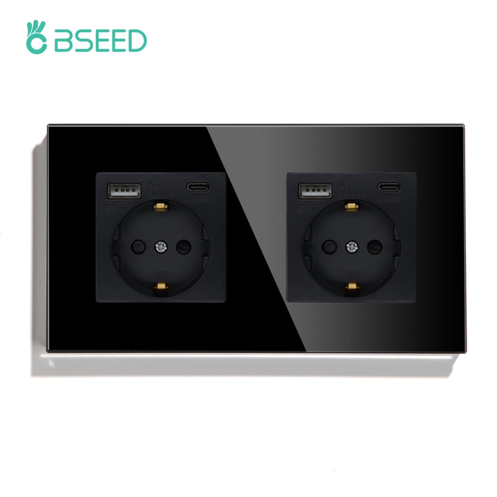 BSEED Multiple EU sockets Type-C Interface Outlet Wall Socket With Charge Port With USB Power Outlets & Sockets Bseedswitch Black Double 