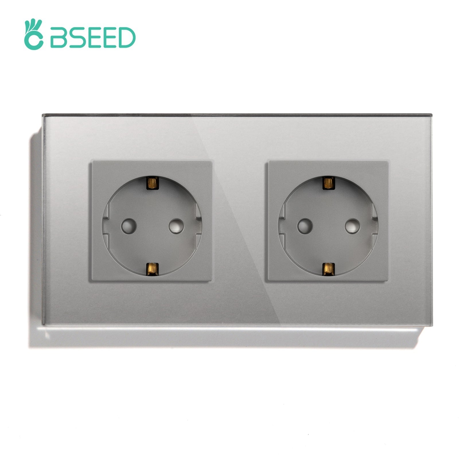 BSEED EU Wall Sockets Power Outlets Glass Panel 16A Power Outlets & Sockets Bseedswitch Grey Double 