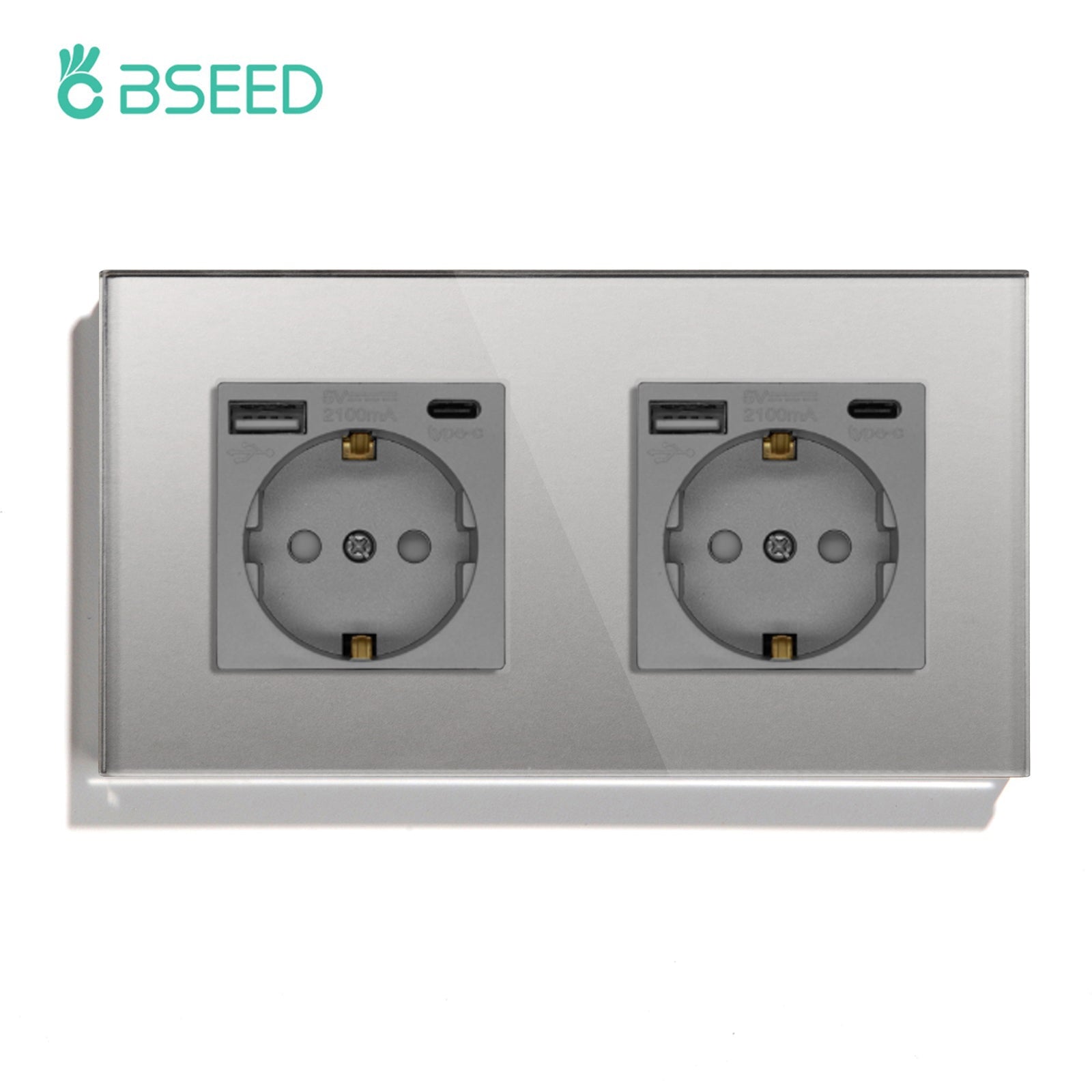 BSEED Multiple EU sockets Type-C Interface Outlet Wall Socket With Charge Port With USB Power Outlets & Sockets Bseedswitch Grey Double 