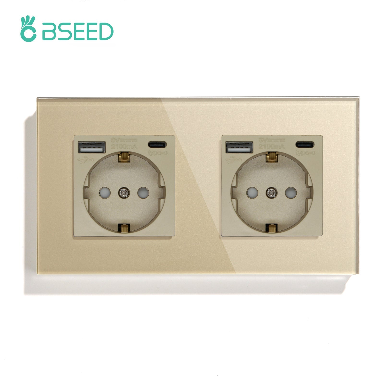 BSEED Multiple EU sockets Type-C Interface Outlet Wall Socket With Charge Port With USB Power Outlets & Sockets Bseedswitch Golden Double 