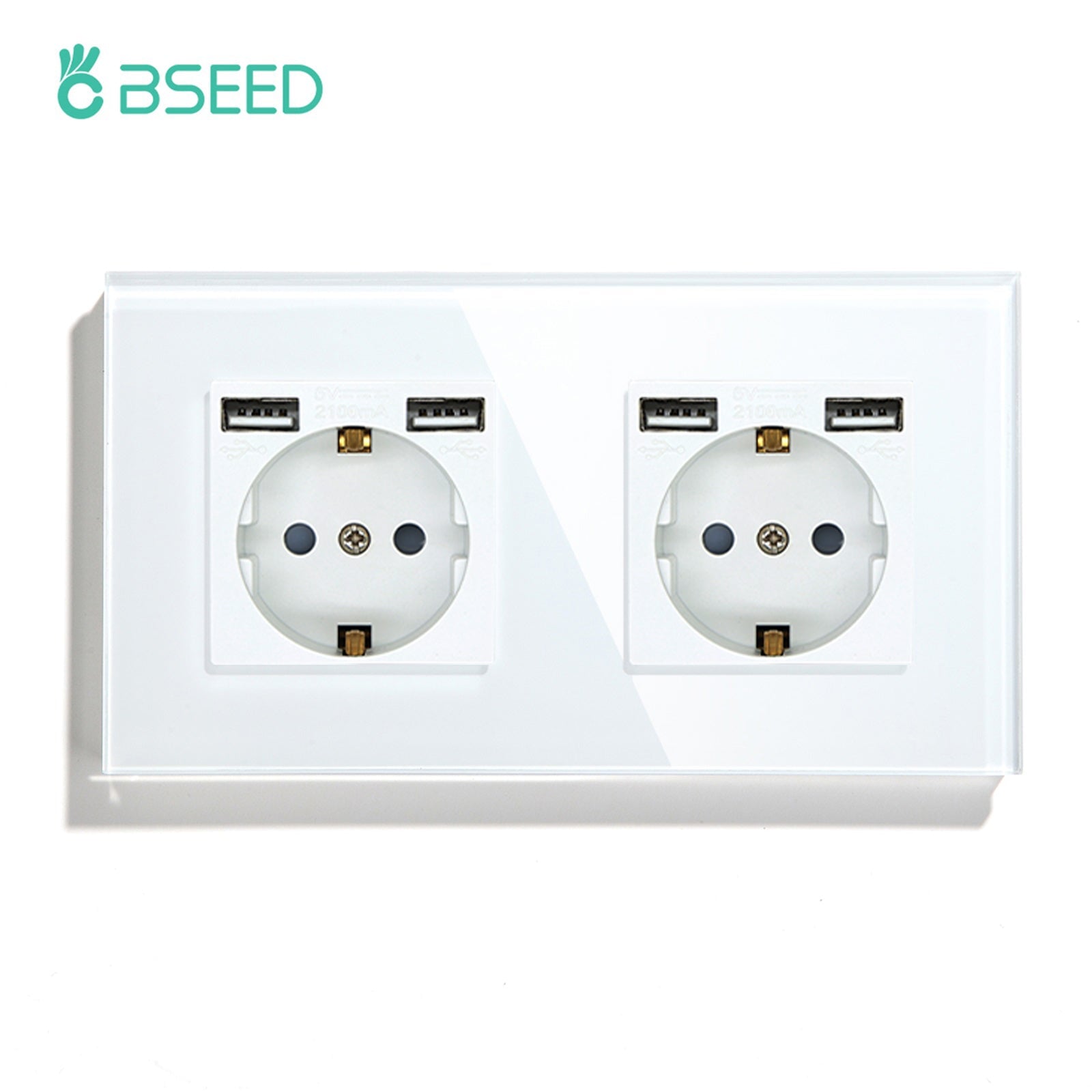 BSEED EU Standard Wall Socket With Double USB Crystal Mirror Glass Panel Bseedswitch 